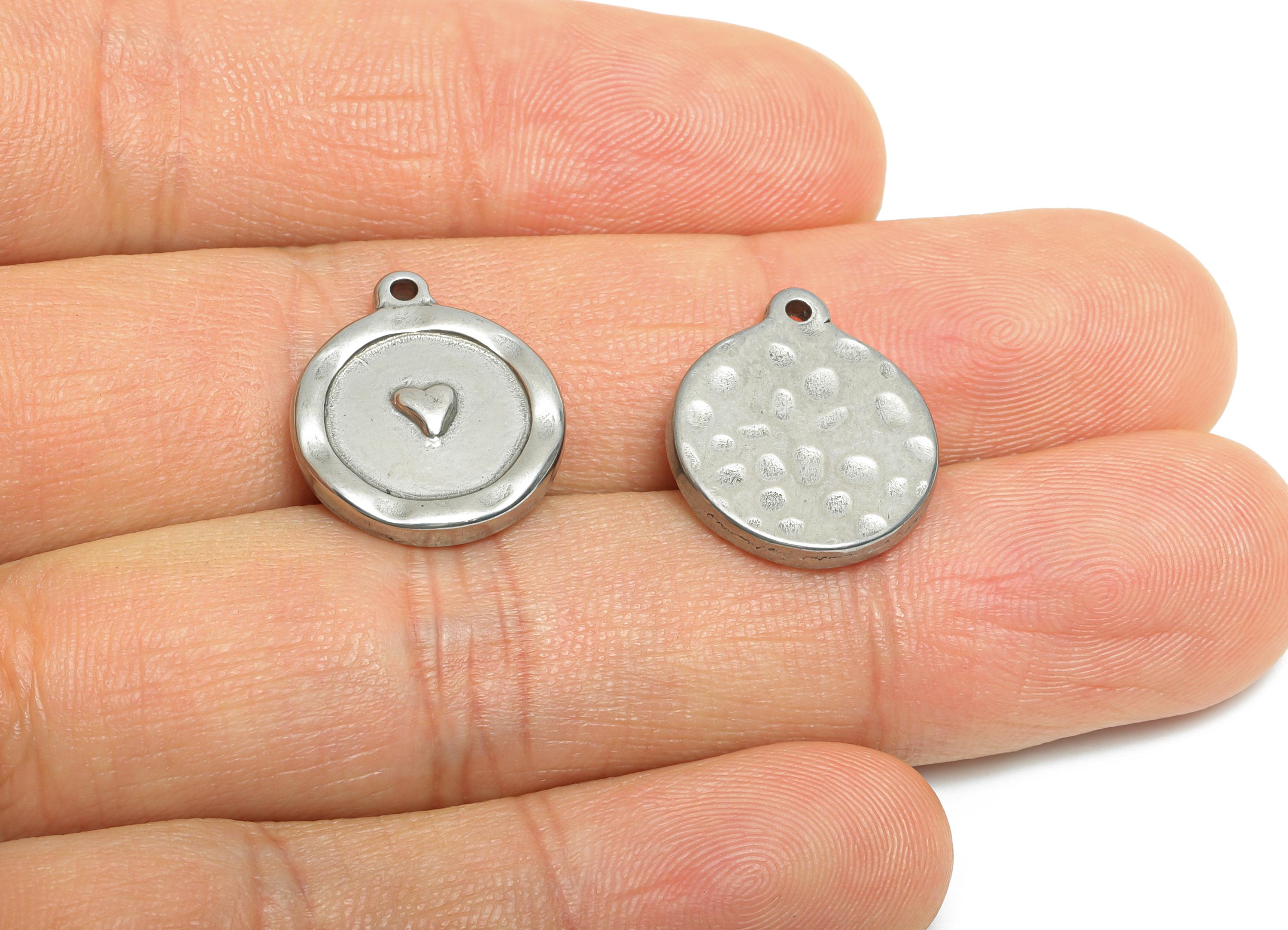 Steel Heart Charms - Textured Round Heart Pendant for Necklace - Elegant Steel Heart Charms - Minimalist Jewelry - 18x15.6x2.75mm - SS1899 - DOMEDBAZAAR