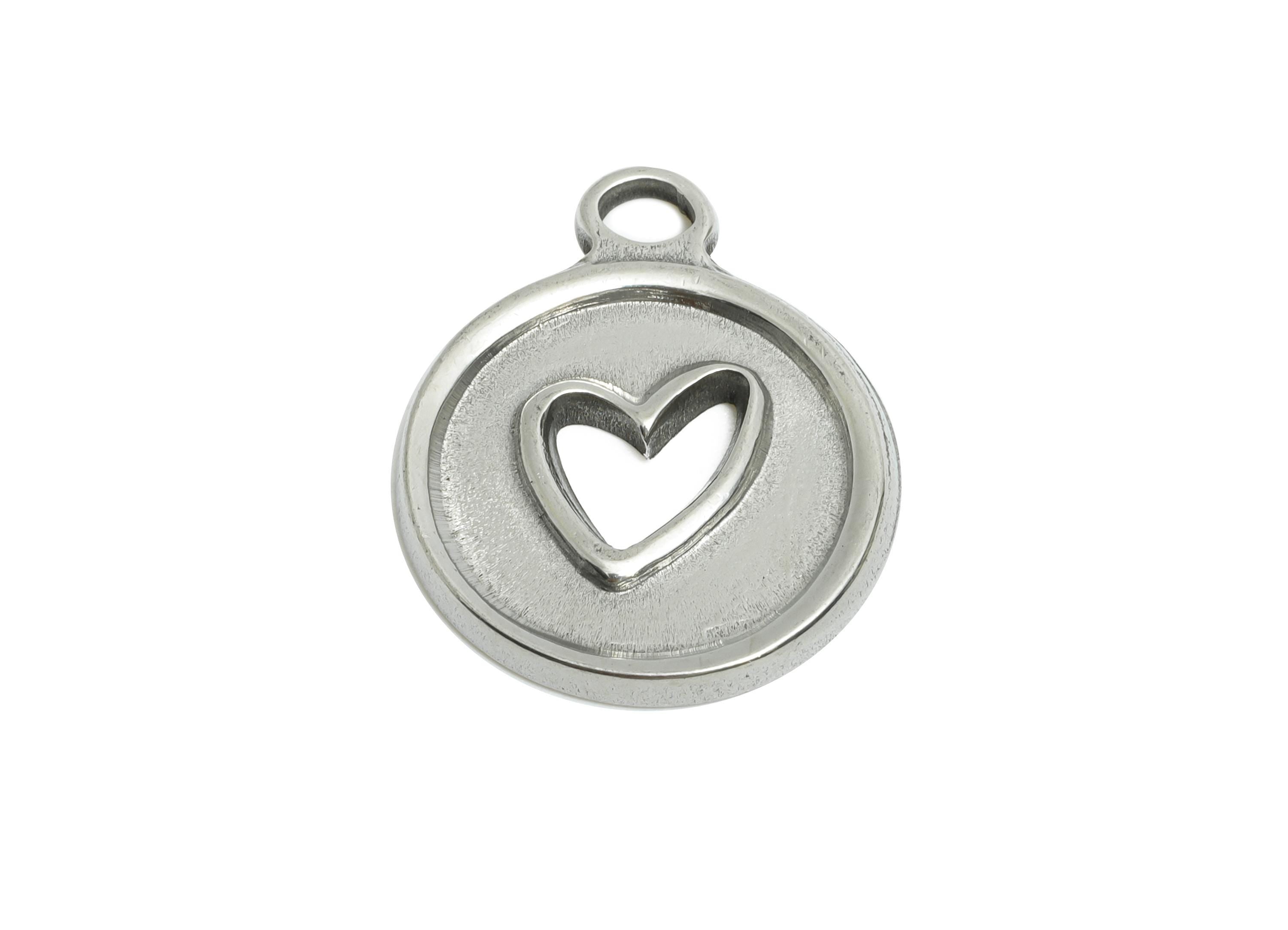 Steel Heart Charms - Round Hollow Heart Pendant for Necklace - Refined Steel Heart Charms - Jewelry Component - 20.42x16.9x1.88mm - SS1896 - DOMEDBAZAAR