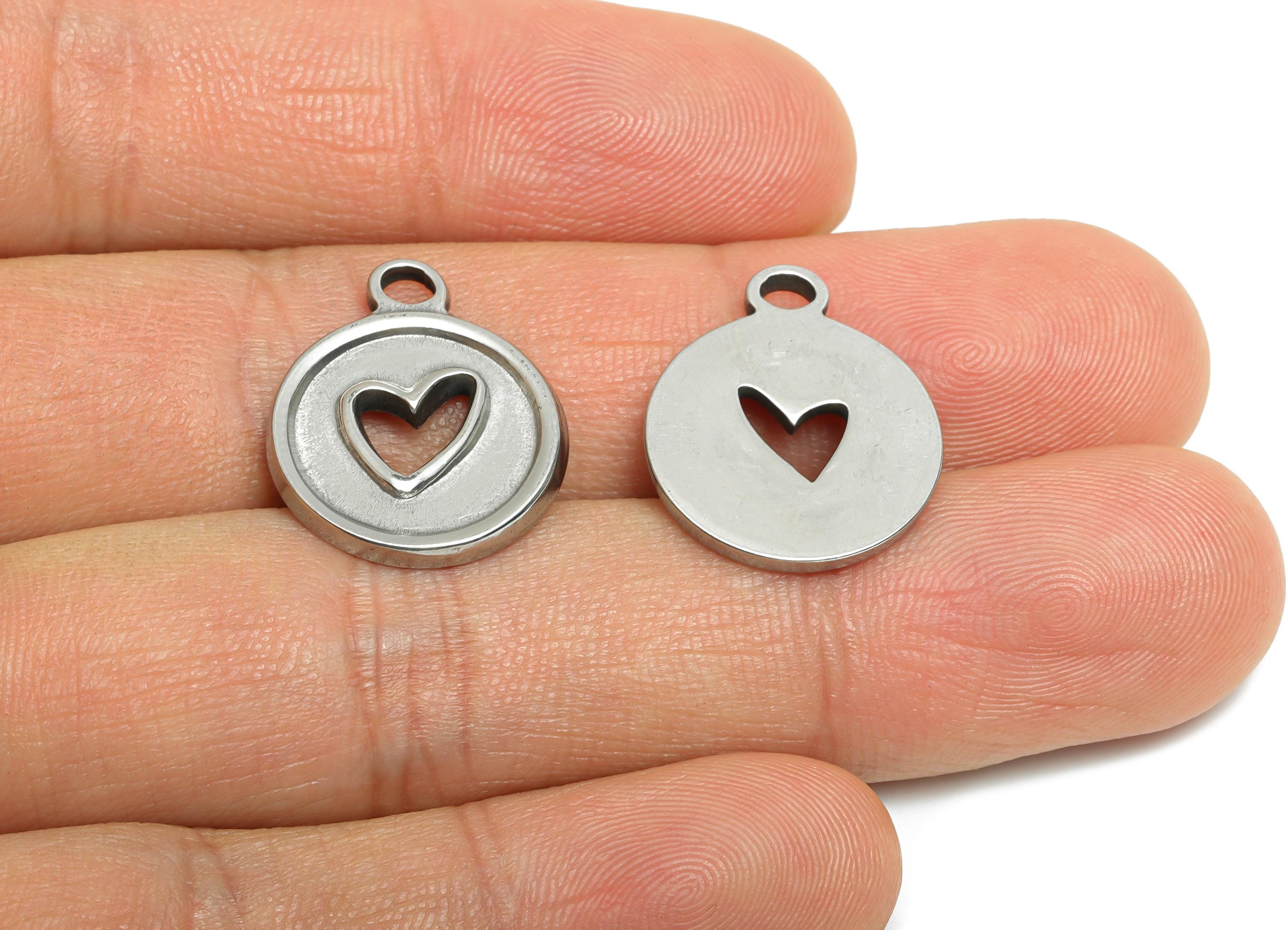 Steel Heart Charms - Round Hollow Heart Pendant for Necklace - Refined Steel Heart Charms - Jewelry Component - 20.42x16.9x1.88mm - SS1896 - DOMEDBAZAAR