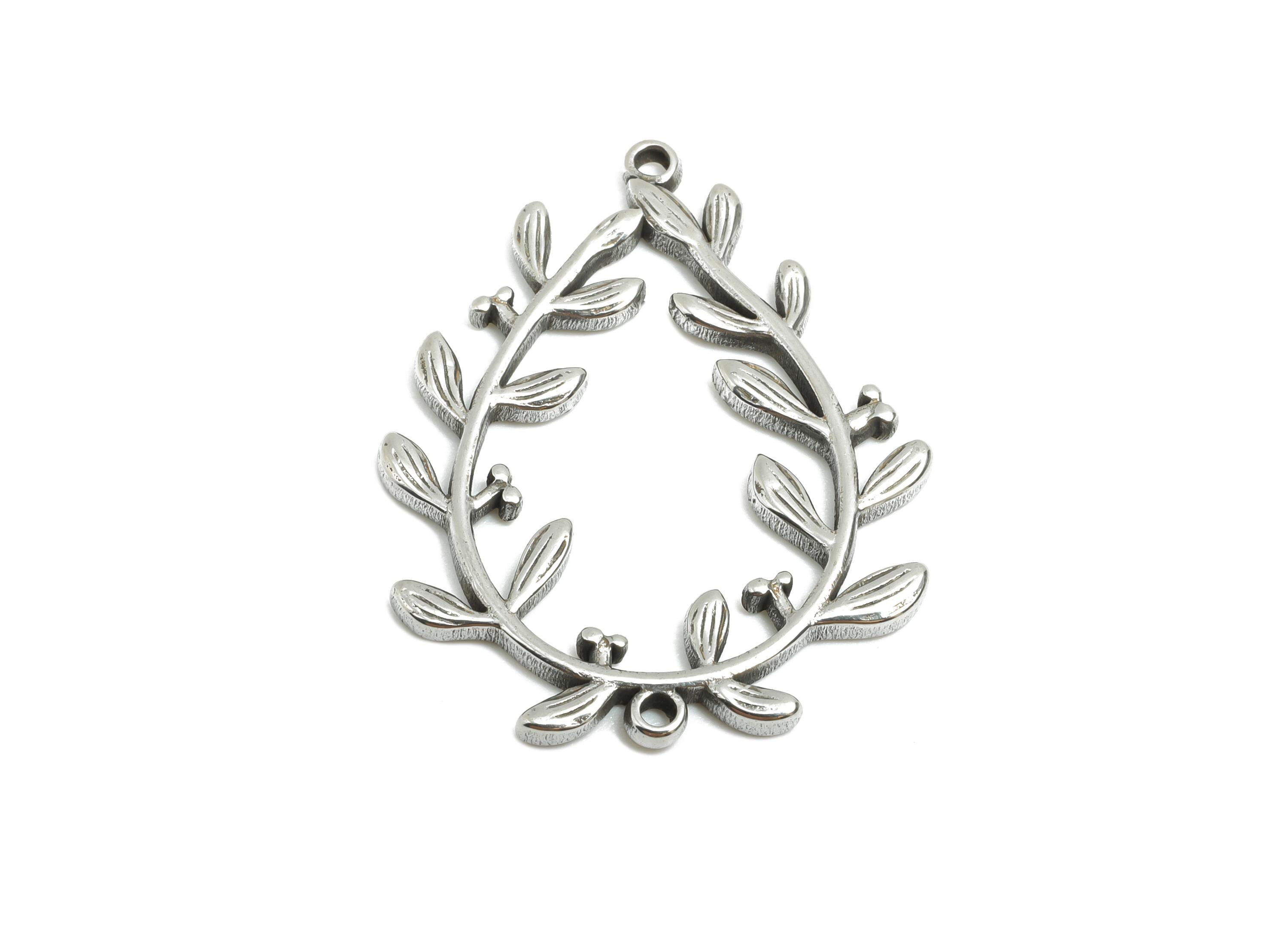 Steel Floral Teardrop Connector - Flower Leaf Drop Charm For Bracelet - Botanical Boho Charms - Stainless Steel Jewelry - 28x22x1mm - SS1732 - DOMEDBAZAAR