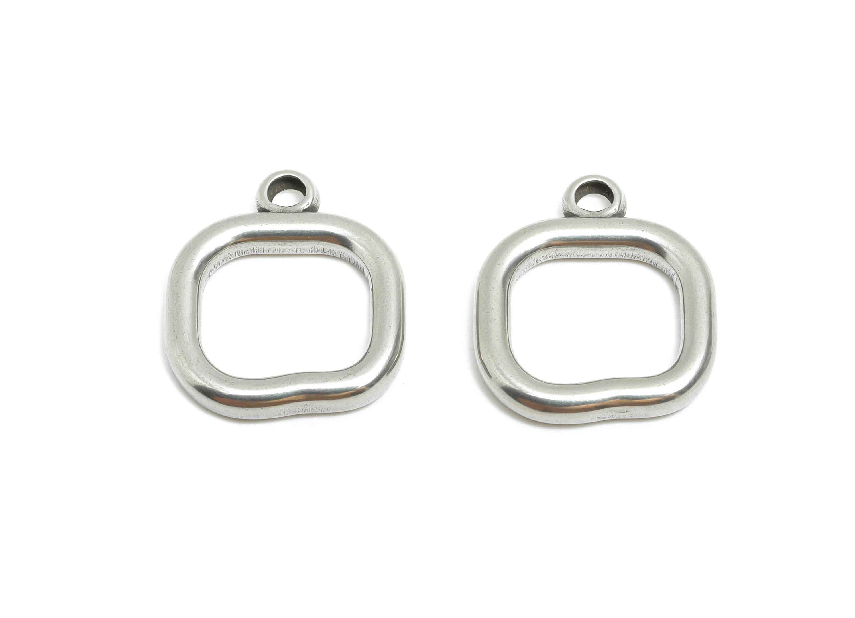 Steel Square Charms - Simple Geometric Pendant for Necklace - Silver Rounded Square Charms - Minimalist Jewelry - 18.71x16.09x2.7mm - SS1751 - DOMEDBAZAAR