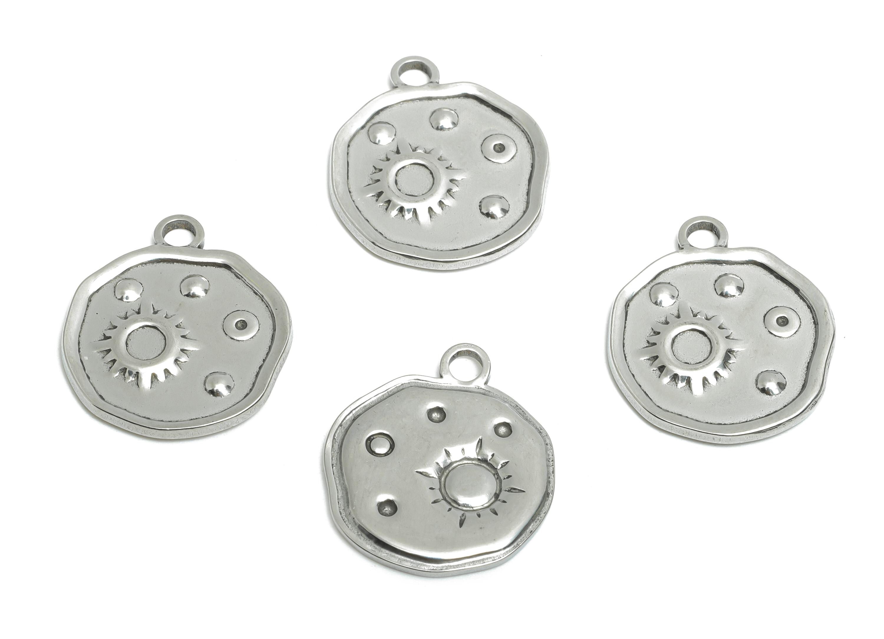 Steel Sun Moon Pendant - Celestial Silver Geometric Charms for Geostone - Jewelry Making Supplies - Steel Finding - 21x18x1.66mm - SS1735 - DOMEDBAZAAR