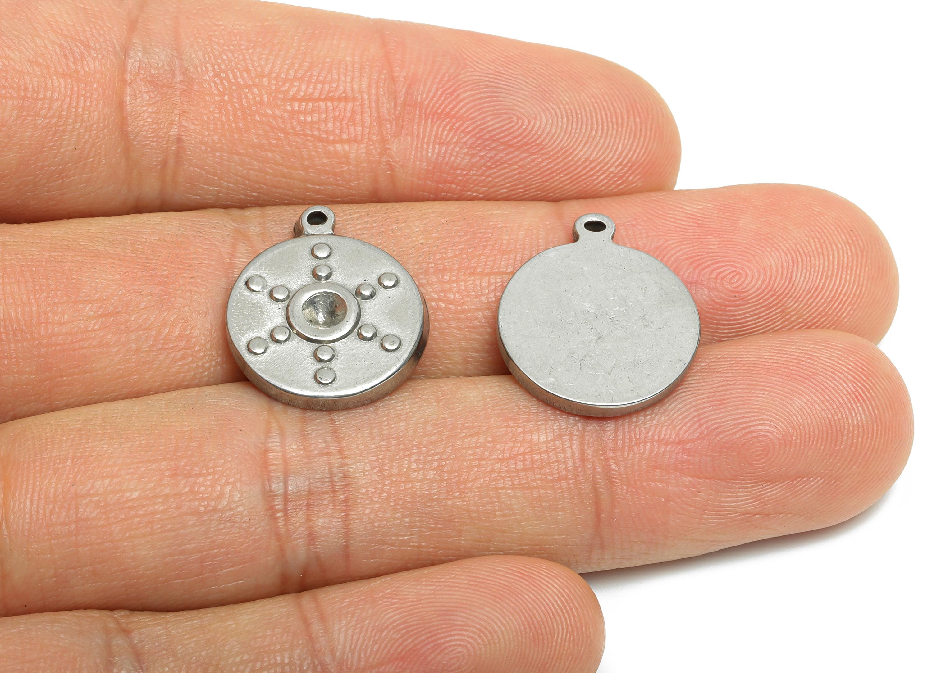 Stainless Steel Round Pendant - Minimalist Decorative Jewelry Making Supplies - Boho Chic Pendant For Diamond - 19x16x2.78mm - SS1921 - DOMEDBAZAAR