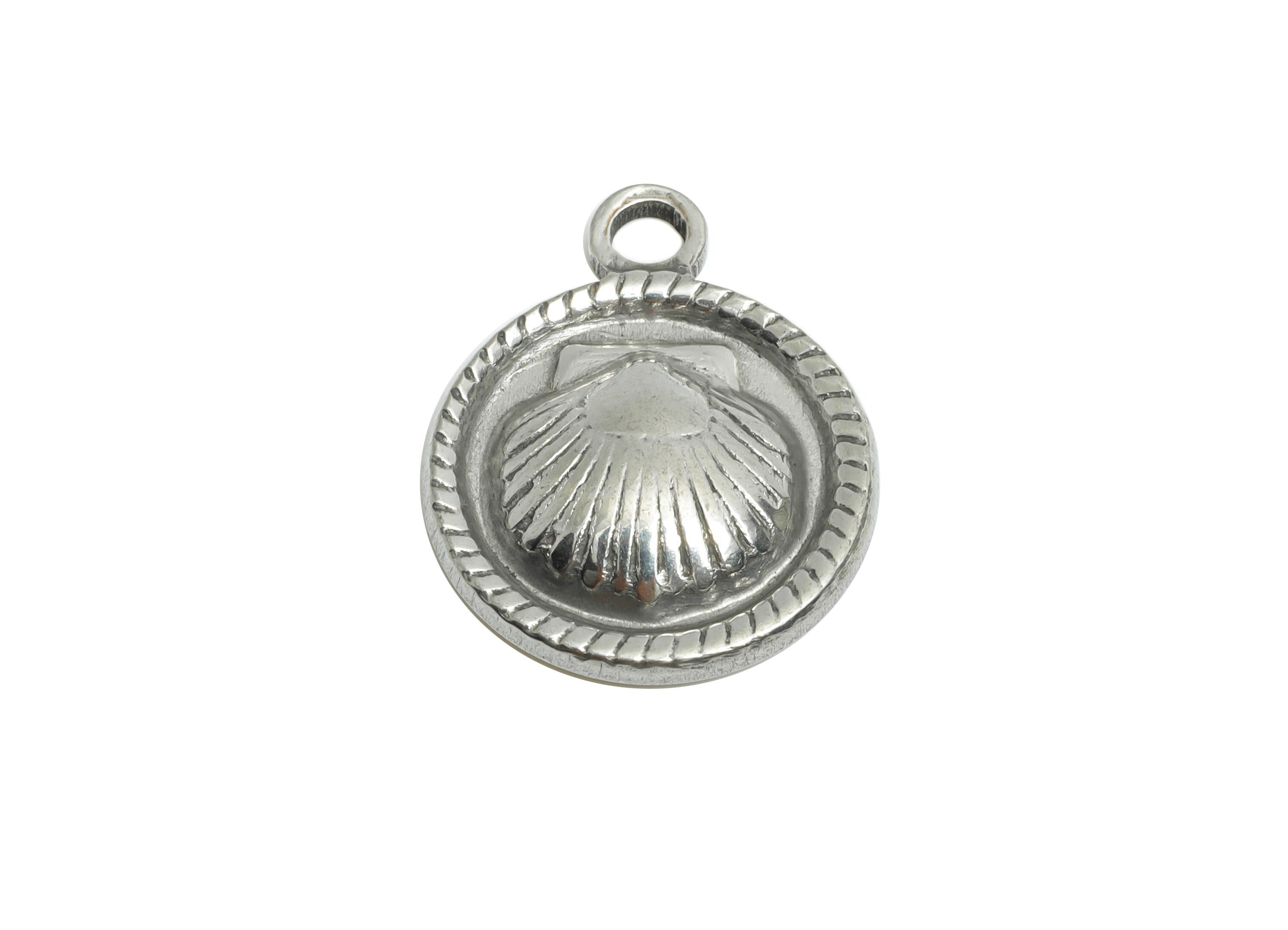 Steel Shell Pendant - Textured Seashell Charm for Necklace - Marine Coastal Shell Pendant - Stainless Steel Jewelry - 18.7x14.9x3mm - SS1901 - DOMEDBAZAAR