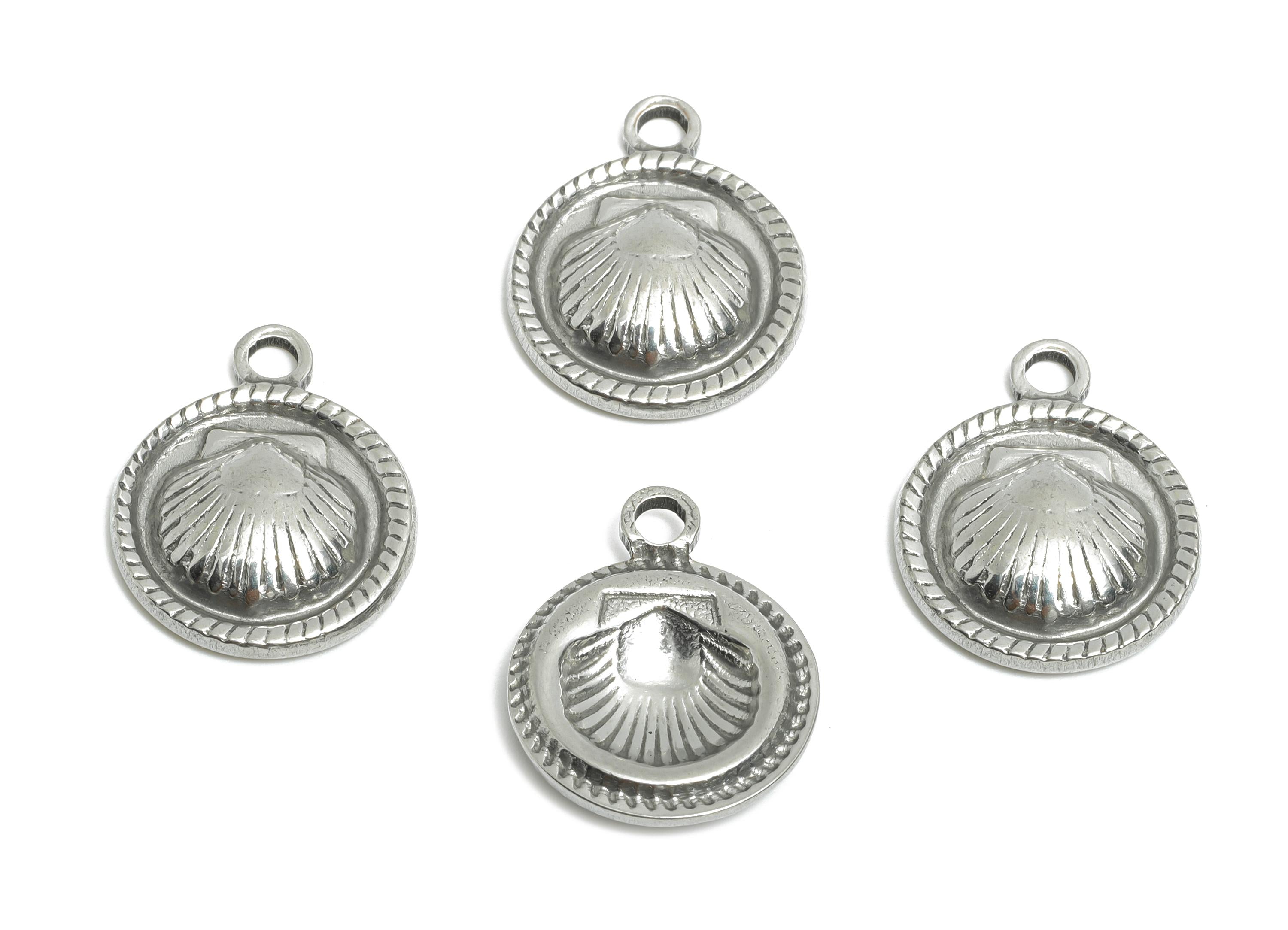 Steel Shell Pendant - Textured Seashell Charm for Necklace - Marine Coastal Shell Pendant - Stainless Steel Jewelry - 18.7x14.9x3mm - SS1901 - DOMEDBAZAAR