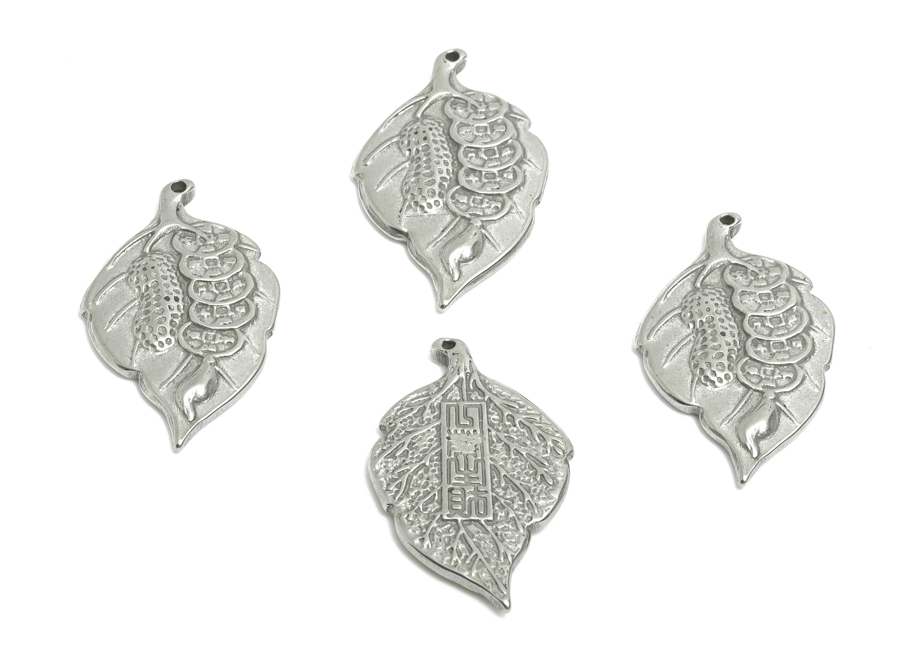 Stainless Steel Leaf Pendant - Textured Decorative Jewelry Making Supplies - Boho Chic Botanical Jewelry Pendant - 25x15x2.38mm - SS1902 - DOMEDBAZAAR