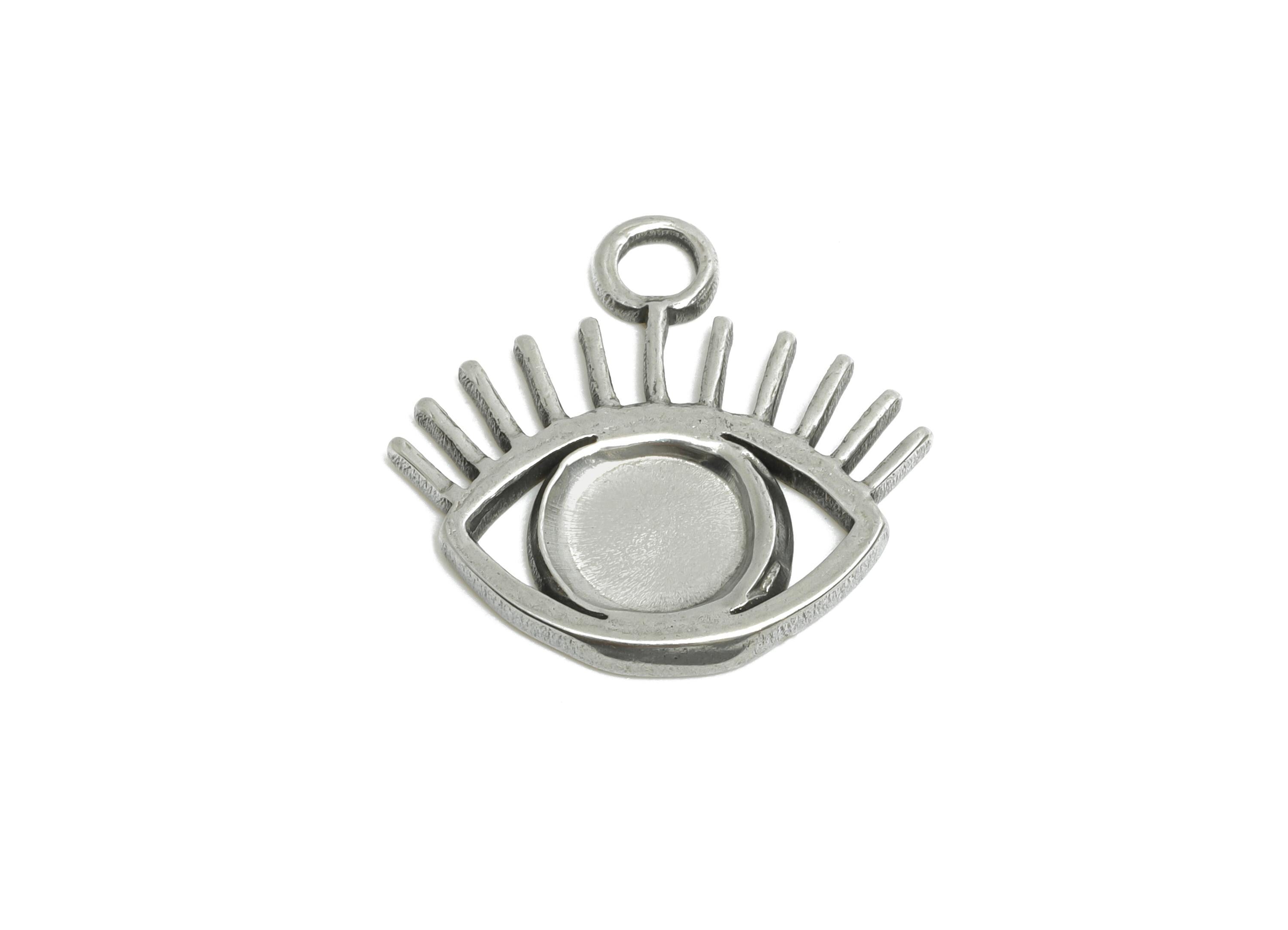 Stainless Steel Evil Eye Charms - Minimalist Steel Eye Pendant - Symbol of Protection Eye Design - Steel Jewelry - 17x17.56x1.42mm - SS1872 - DOMEDBAZAAR