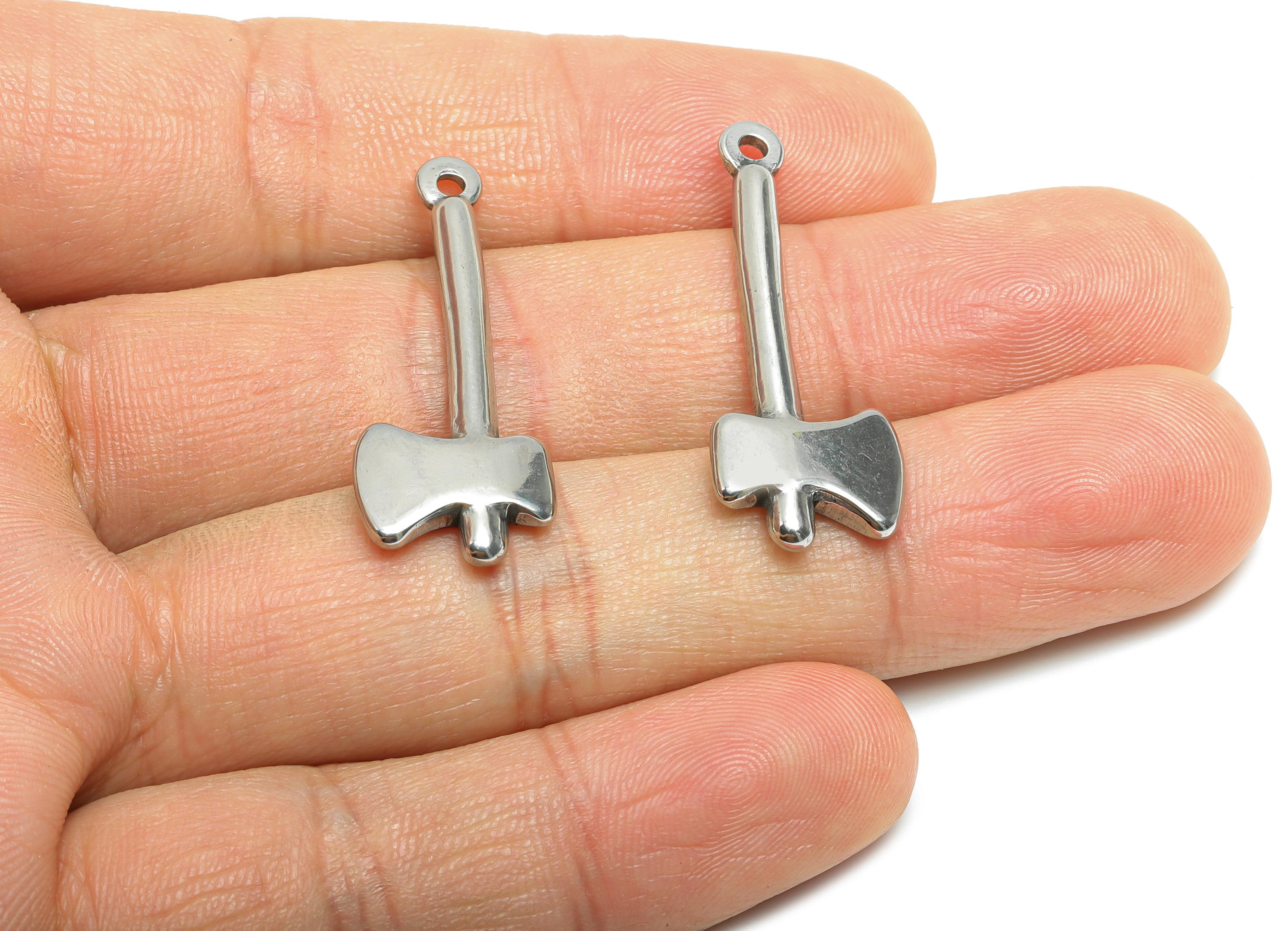 Stainless Steel Axe Charms - Minimalist Steel Viking Axe Pendant - Minimalist Horn For Necklace - Viking Warrior Pendant - 33x13x3mm -SS1935 - DOMEDBAZAAR