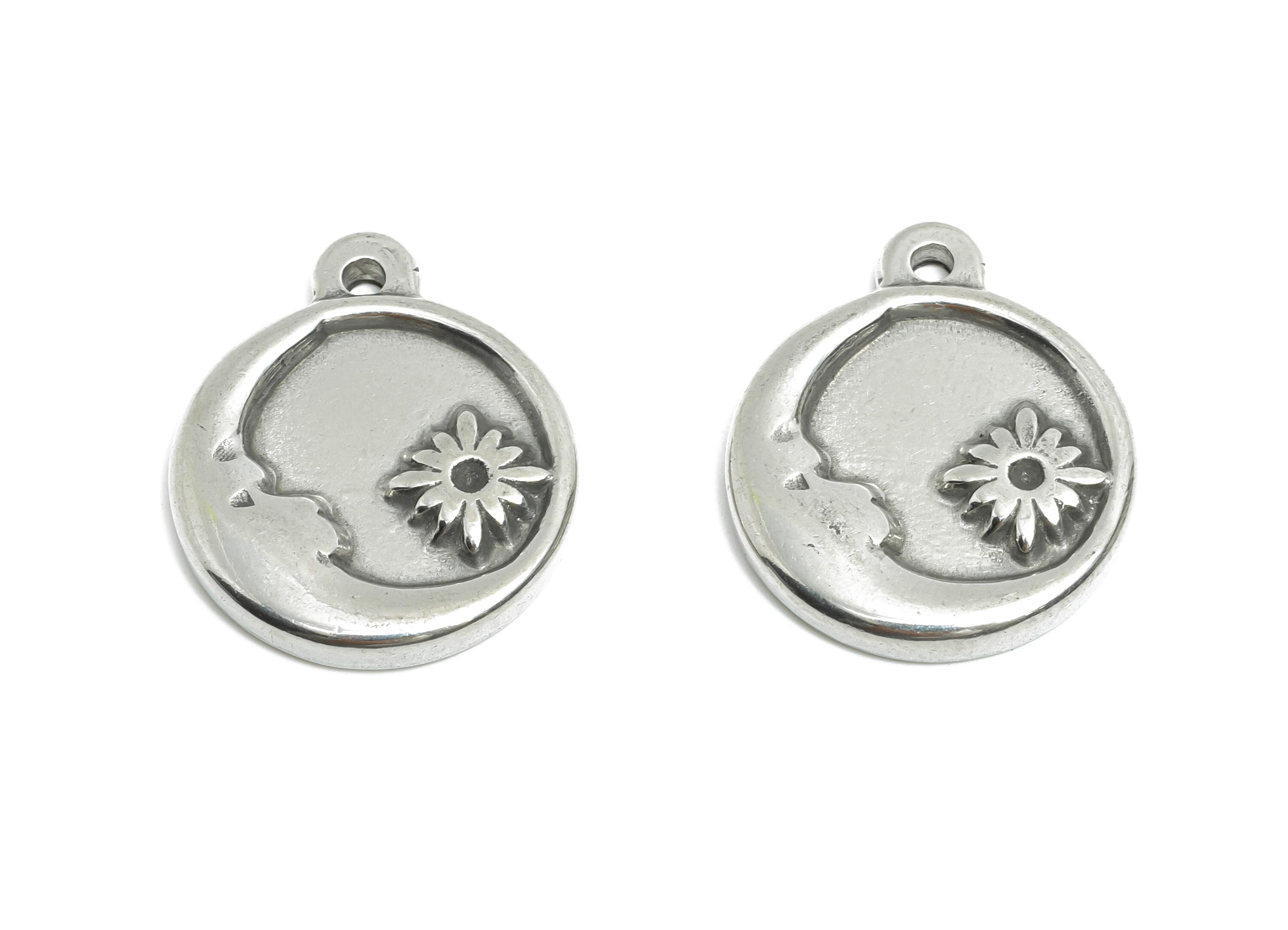 Steel Crescent Pendant - Moon Star Pendant for Necklace - Celestial Boho Crescent Pendant - Stainless Steel Jewelry - 21x18x2.72mm - SS1810 - DOMEDBAZAAR