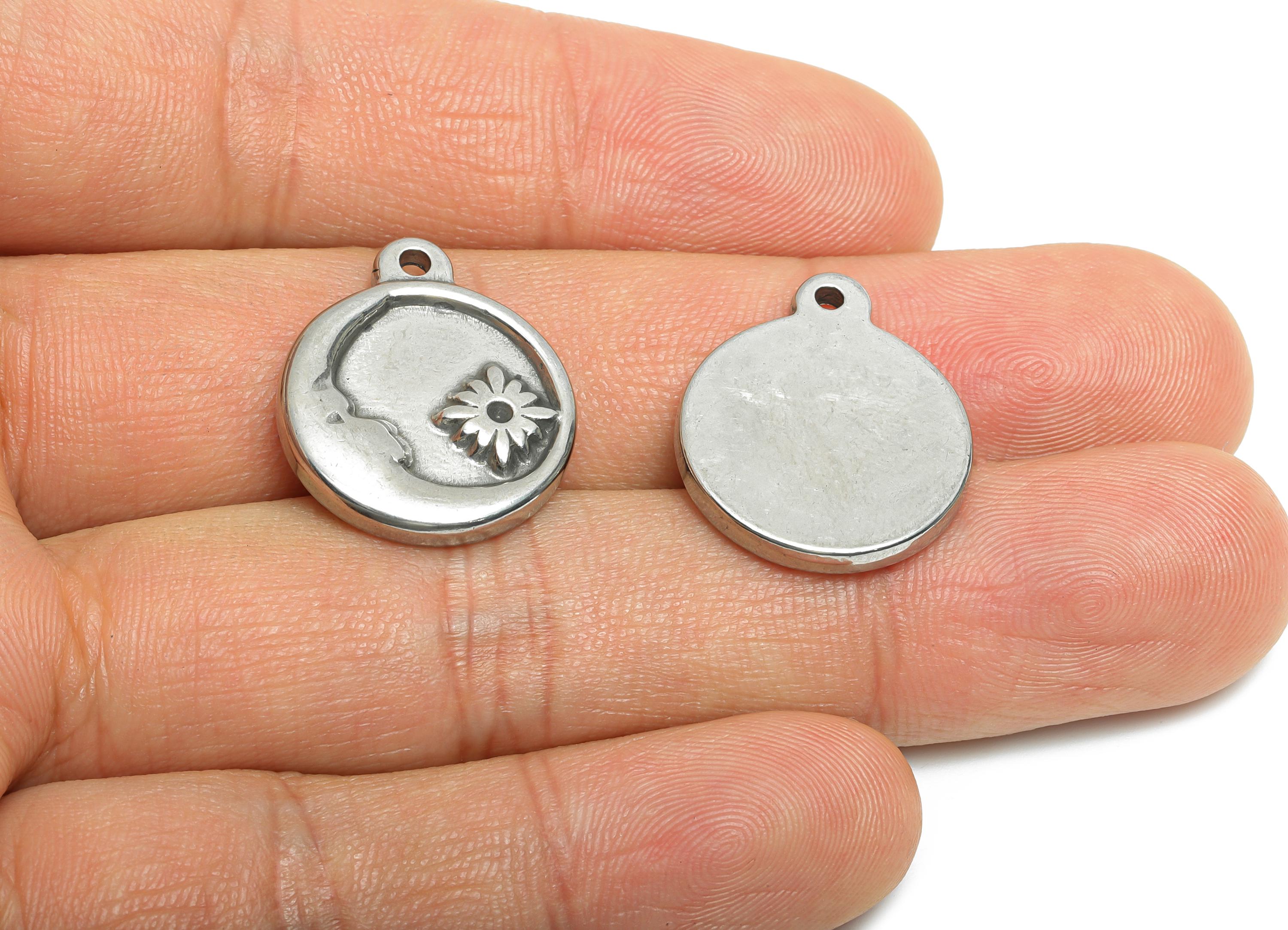 Steel Crescent Pendant - Moon Star Pendant for Necklace - Celestial Boho Crescent Pendant - Stainless Steel Jewelry - 21x18x2.72mm - SS1810 - DOMEDBAZAAR