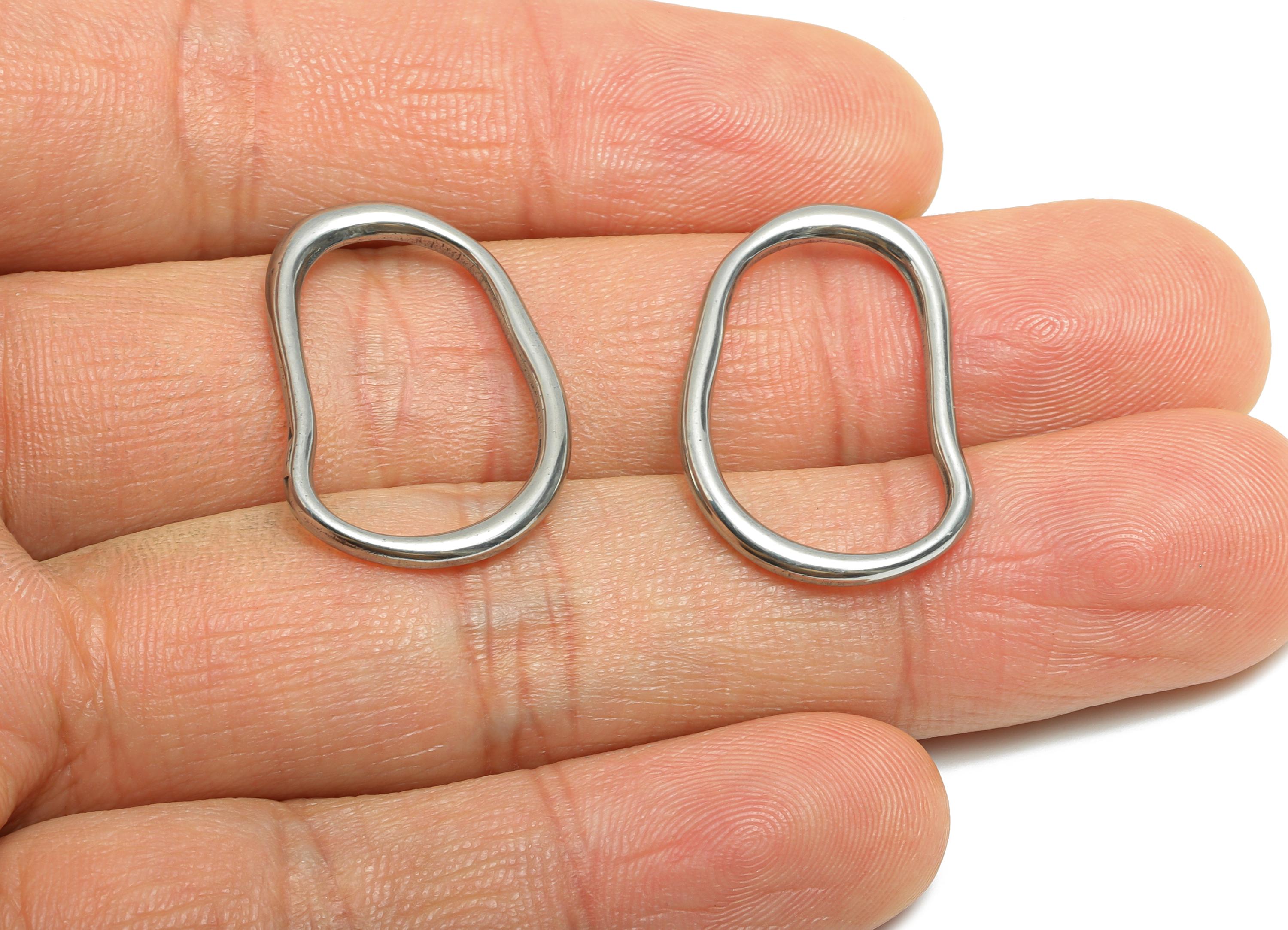 Steel Geometry Pendant - Steel Curved Link Charm - Artistic Handcrafted Oval Charm - Minimalist Stainless Steel Jewelry - 26x17x2mm - SS1748 - DOMEDBAZAAR