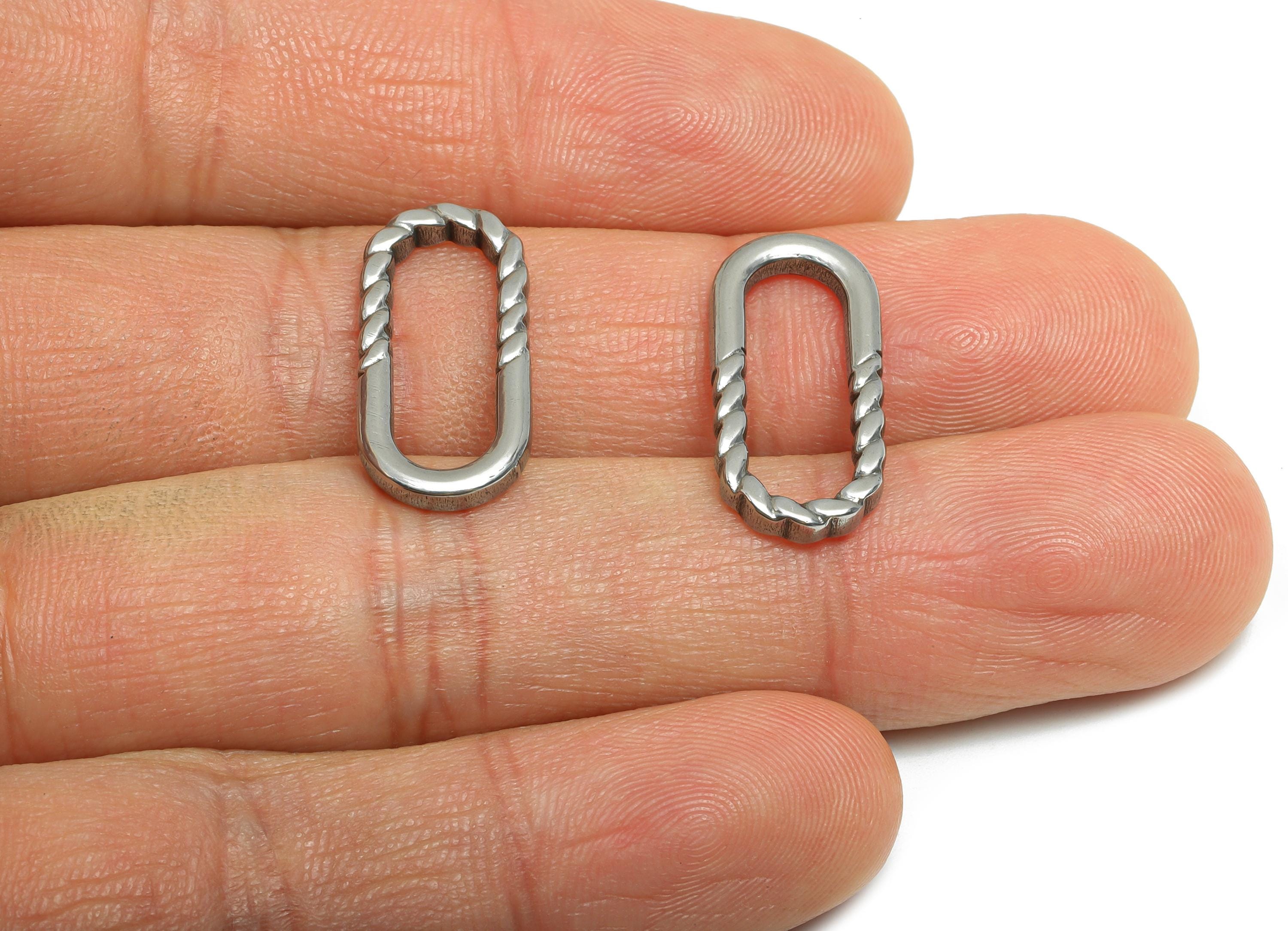 Rope Link Rectangular Pendant - Steel Textured Chain Connector - Chunky Twisted Minimalist Stainless Steel Jewelry - 21x10x2.29mm - SS1932 - DOMEDBAZAAR
