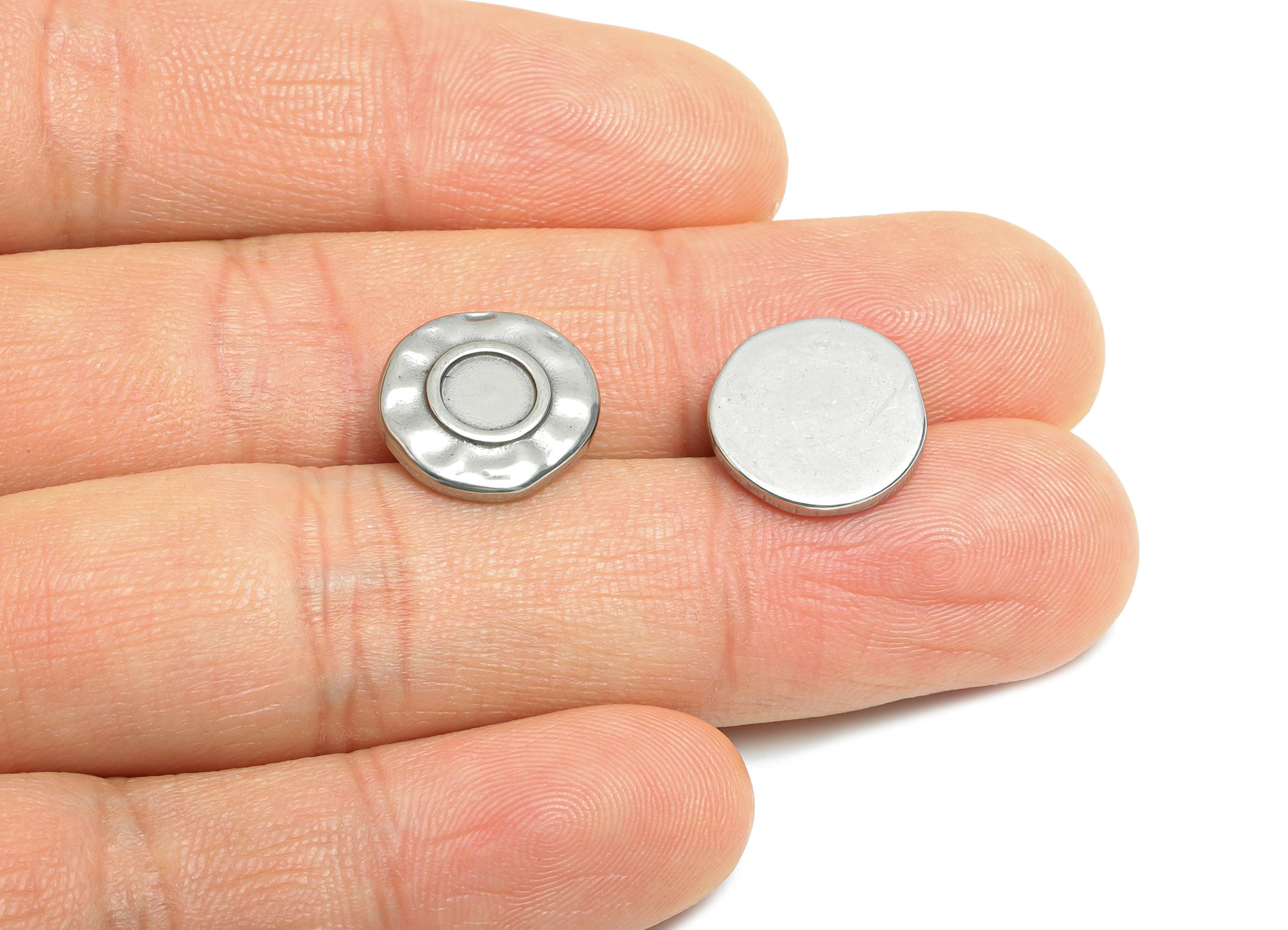 Stainless Steel Coin Charms - Hammered Round Steel Charm - Round Craft Supply For Gemstone - Stainless Steel Jewelry - 13x13x2.23mm - SS1891 - DOMEDBAZAAR