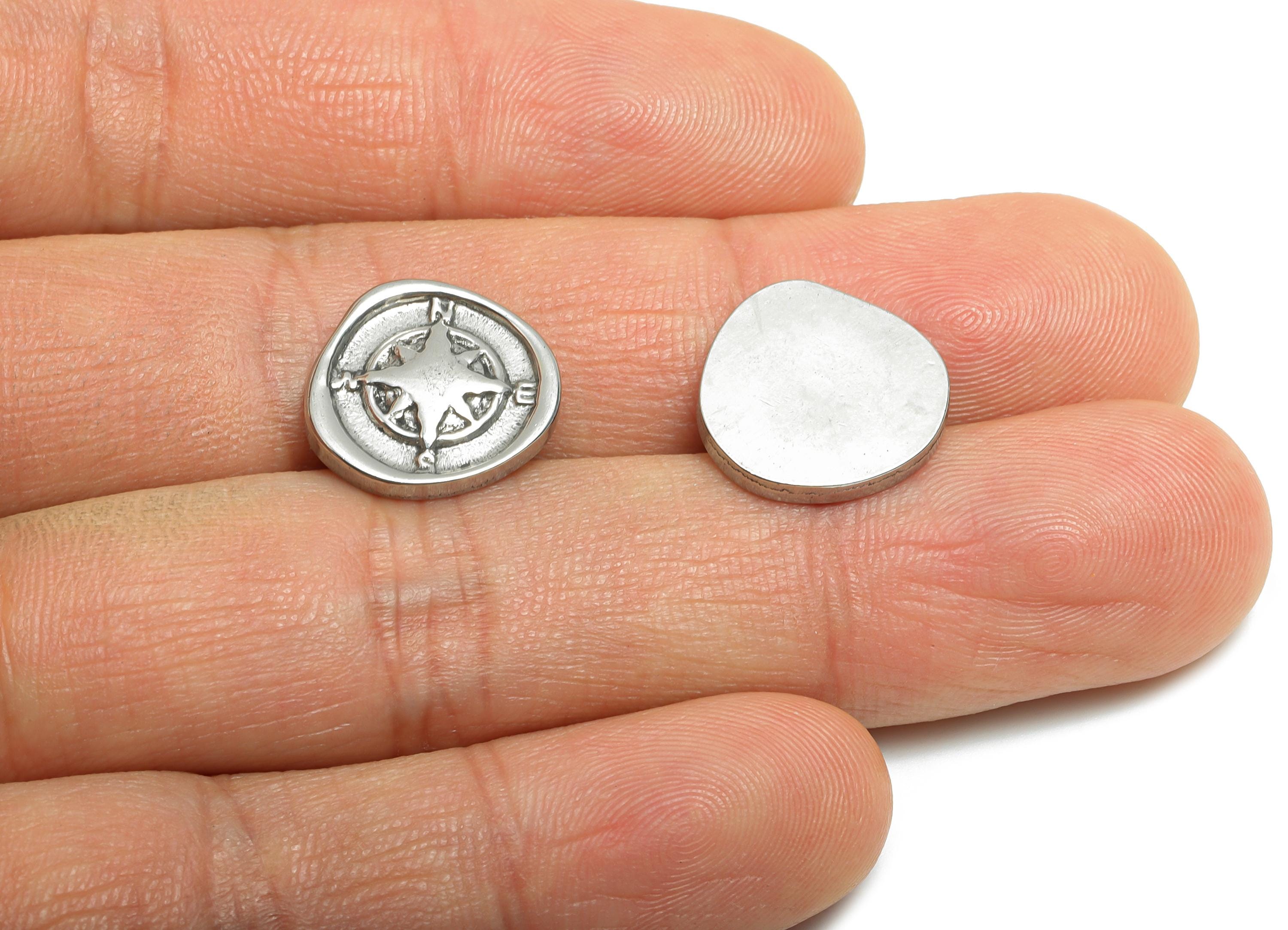 Stainless Steel Compass Button - NSEW Compass Charm - Travel Compass Decorative Element - Stainless Steel Jewelry - 14x14x2.36mm - SS1926 - DOMEDBAZAAR