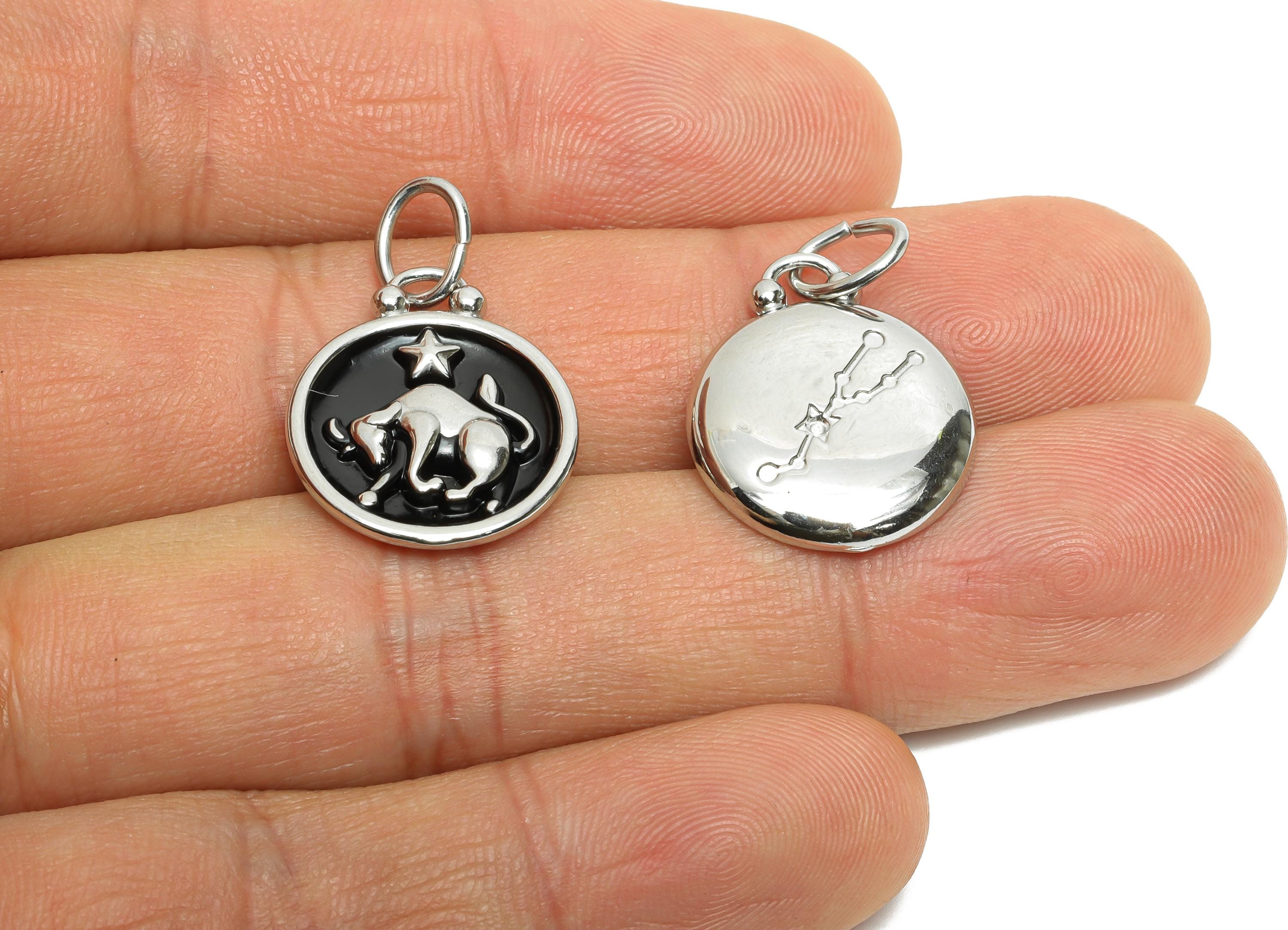 Taurus Zodiac Pendant - Enamel Stainless Steel Astrology Pendant - Bull Star Horoscope Jewelry - Steel Astrology Jewelry - 20x16x2mm -SS1564 - DOMEDBAZAAR