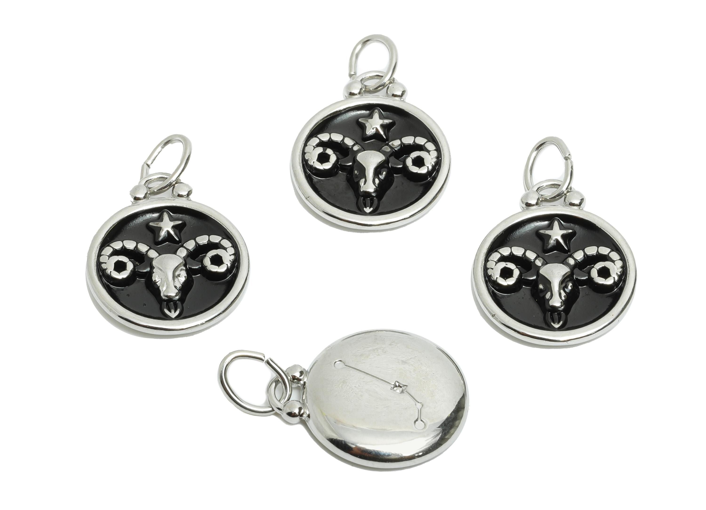 Aries Zodiac Pendant - Black Enamel Zodiac Charm - Stainless Steel Astrology Pendant - Modern Horoscope Jewelry - 20x16x2mm - SS1563 - DOMEDBAZAAR