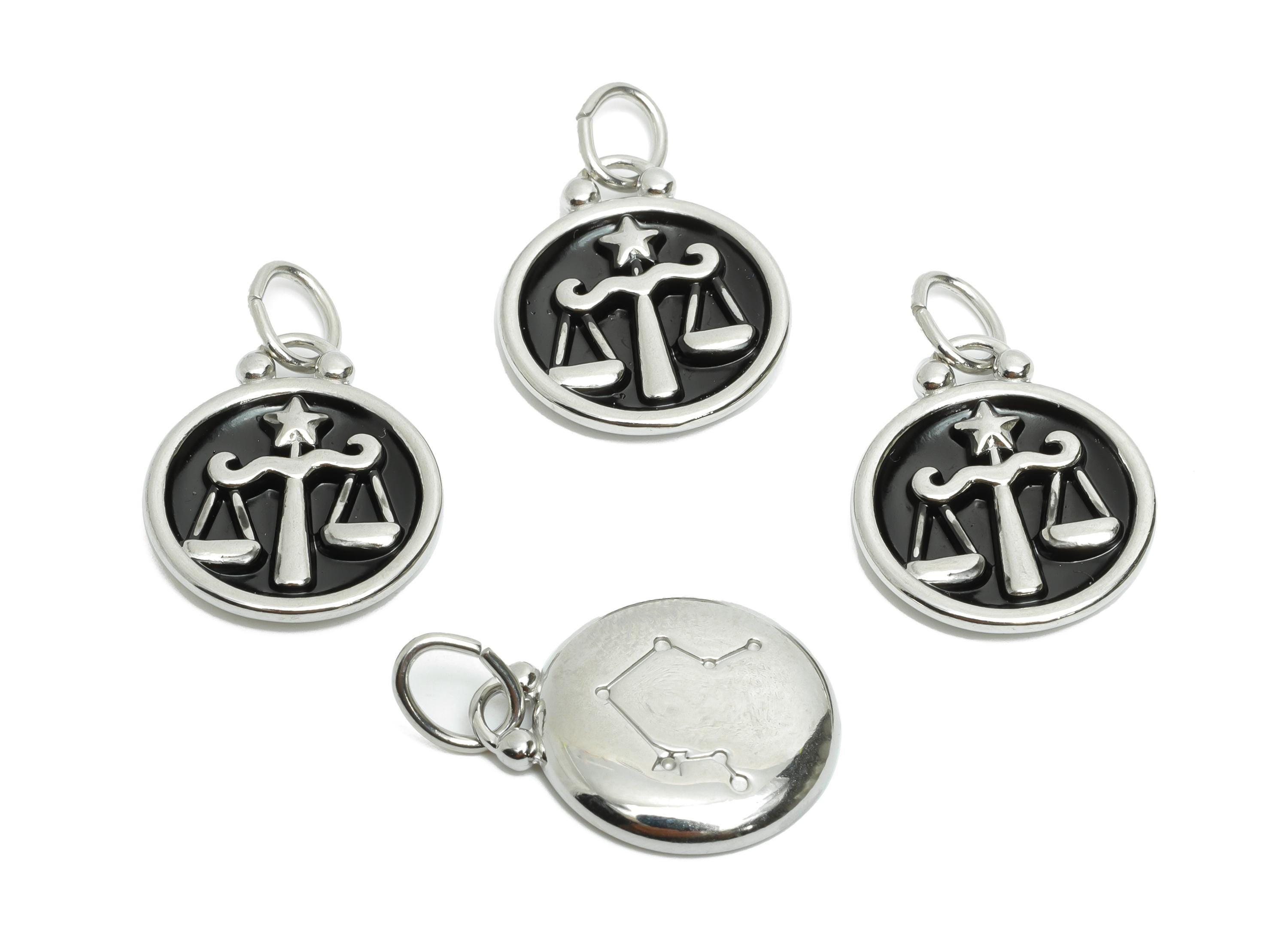 Libra Zodiac Pendant - Enamel Stainless Steel Horoscope Pendant - Scales Star Design Pendant - Modern Astrology Jewelry - 20x16x2mm - SS1561 - DOMEDBAZAAR