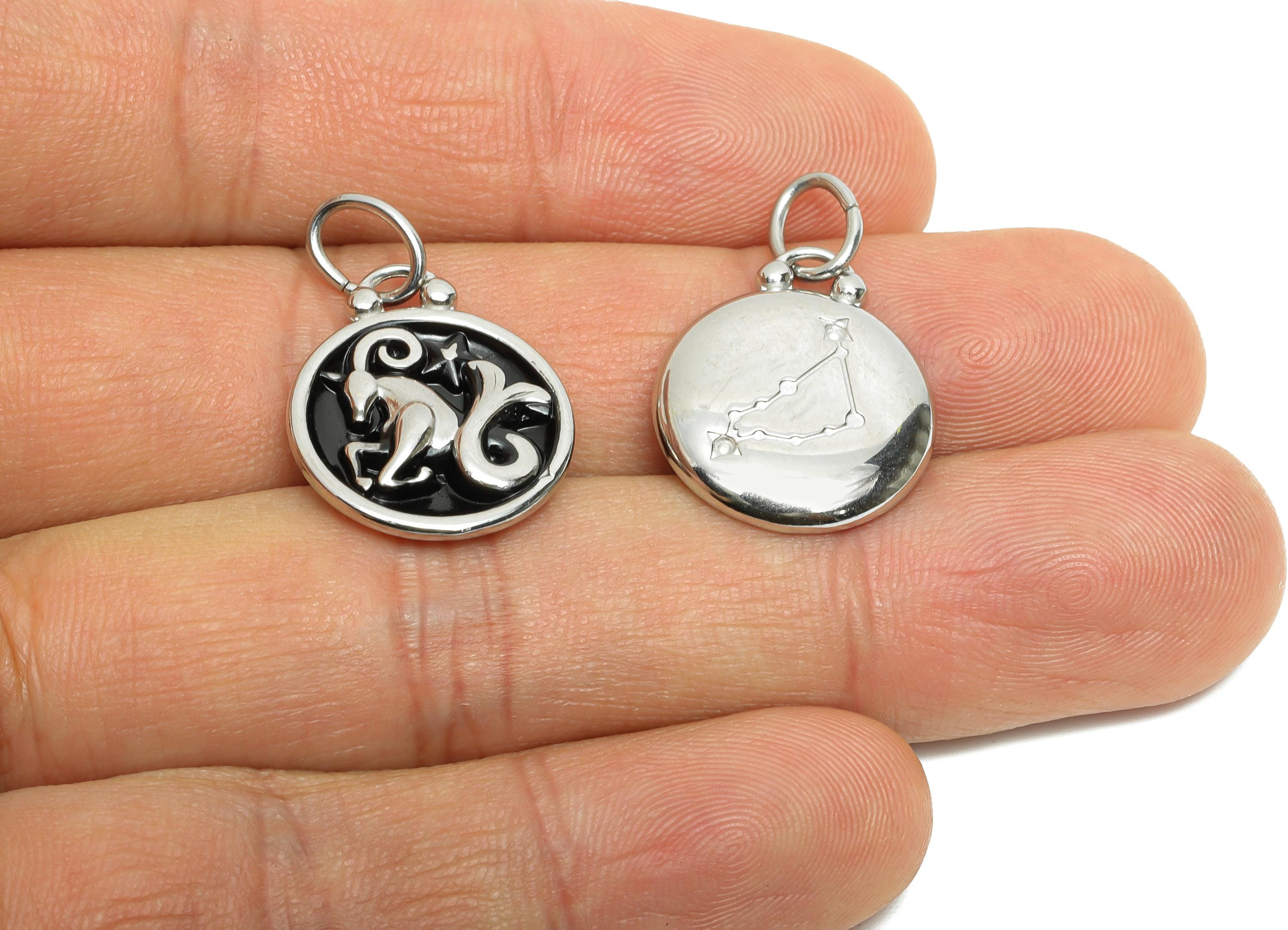 Capricorn Zodiac Pendant - Enamel Stainless Steel Horoscope Pendant - Capricorn Symbol Charm - Modern Goat Zodiac Pendant - 20x16x2mm-SS1569 - DOMEDBAZAAR