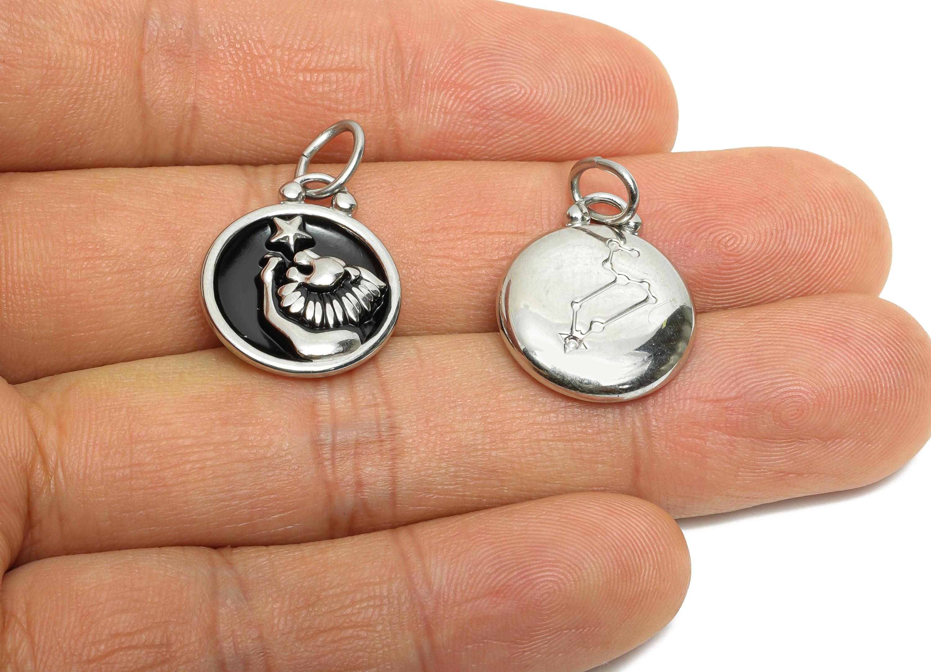 Leo Zodiac Pendant - Black Enamel Stainless Steel Horoscope Pendant - Lion Zodiac Pendant - Modern Astrology Jewelry - 20x16x2mm - SS1566 - DOMEDBAZAAR