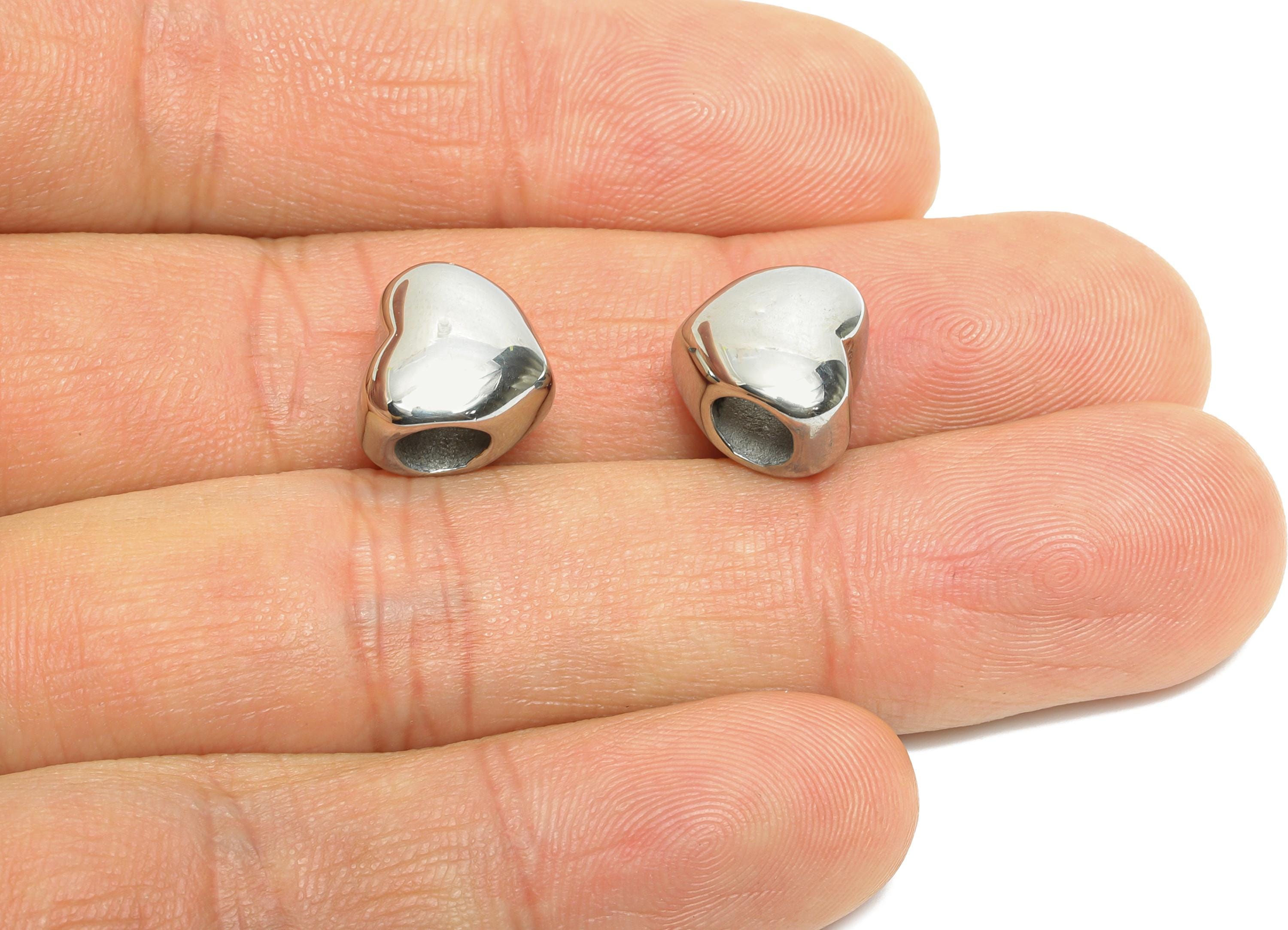 Stainless Steel Heart Bead - Heart Spacer Bead for Bracelet - 304 Stainless Steel - Minimalist Steel Spacer Beads - 10.8x11x8.45mm - SS1590 - DOMEDBAZAAR