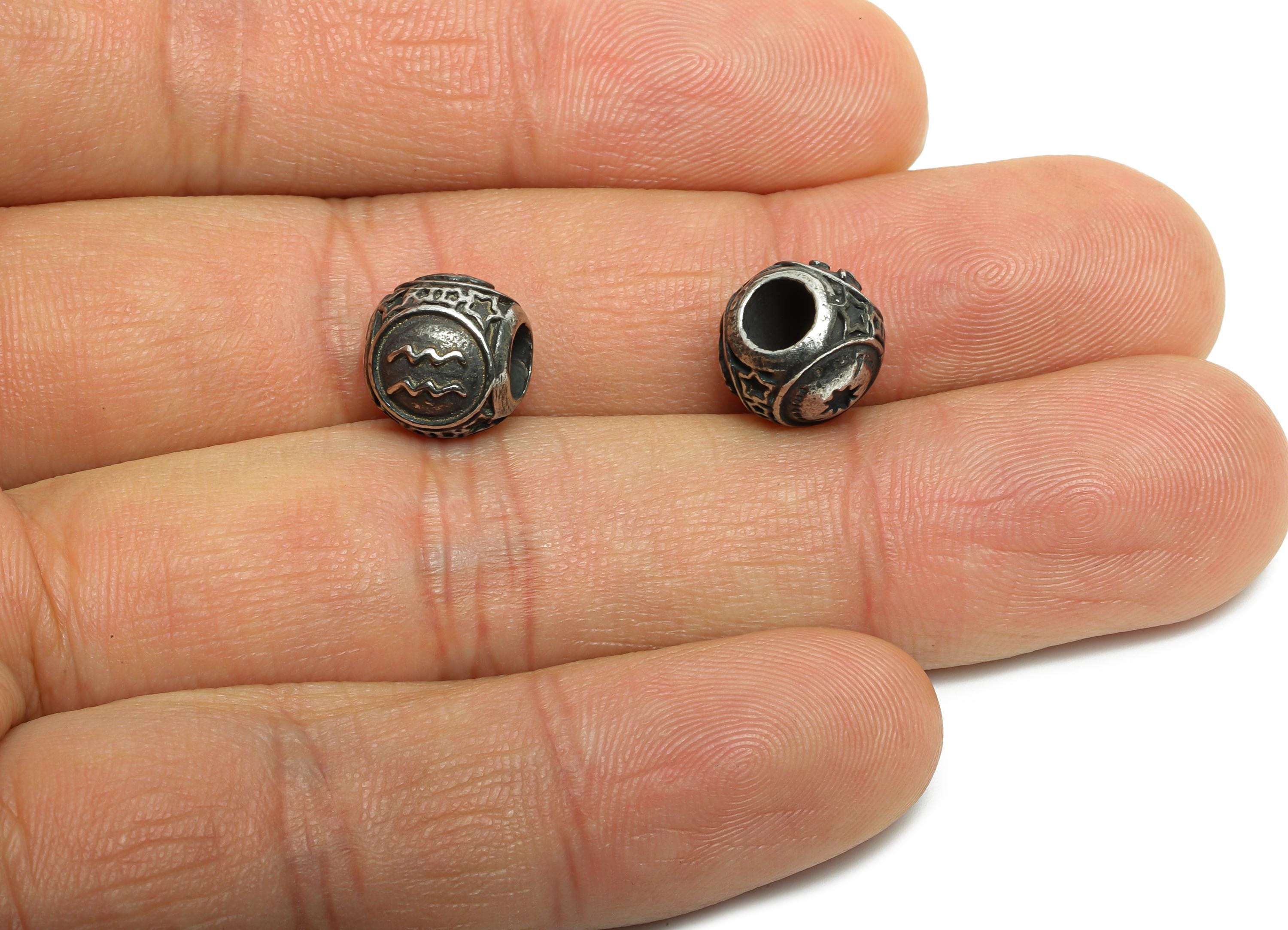 Steel Aquarius Zodiac Bead - Astrology Spacer Bead for Bracelet - 304 Stainless Steel - Horoscope Steel Spacer Beads - 9x10x9.7mm - SS1560A - DOMEDBAZAAR