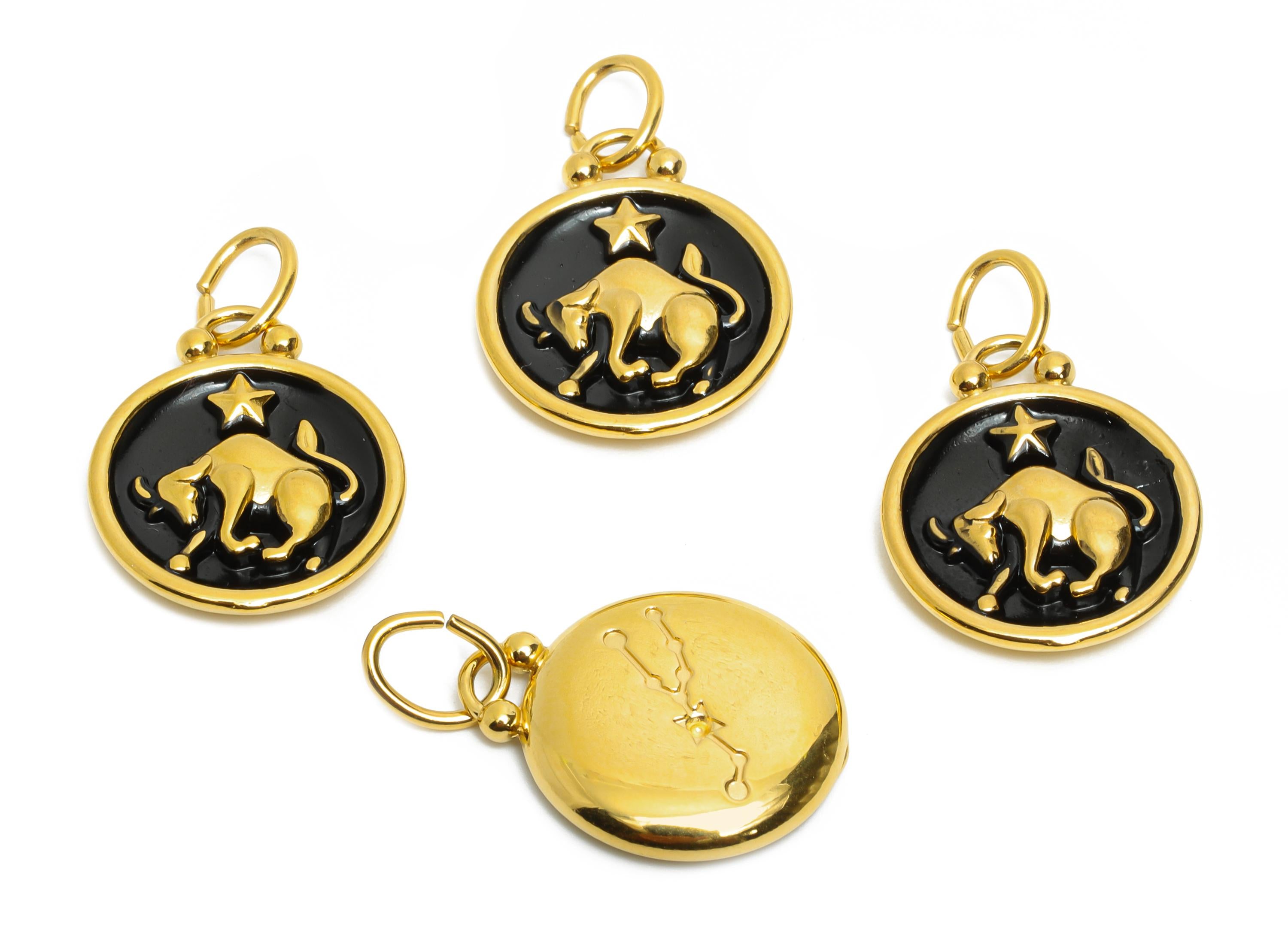 Taurus Zodiac Pendant - Enamel Stainless Steel Astrology Pendant - Gold Bull Star Horoscope Jewelry - Gold Plating Steel - 20x16x2mm-SS1564G - DOMEDBAZAAR