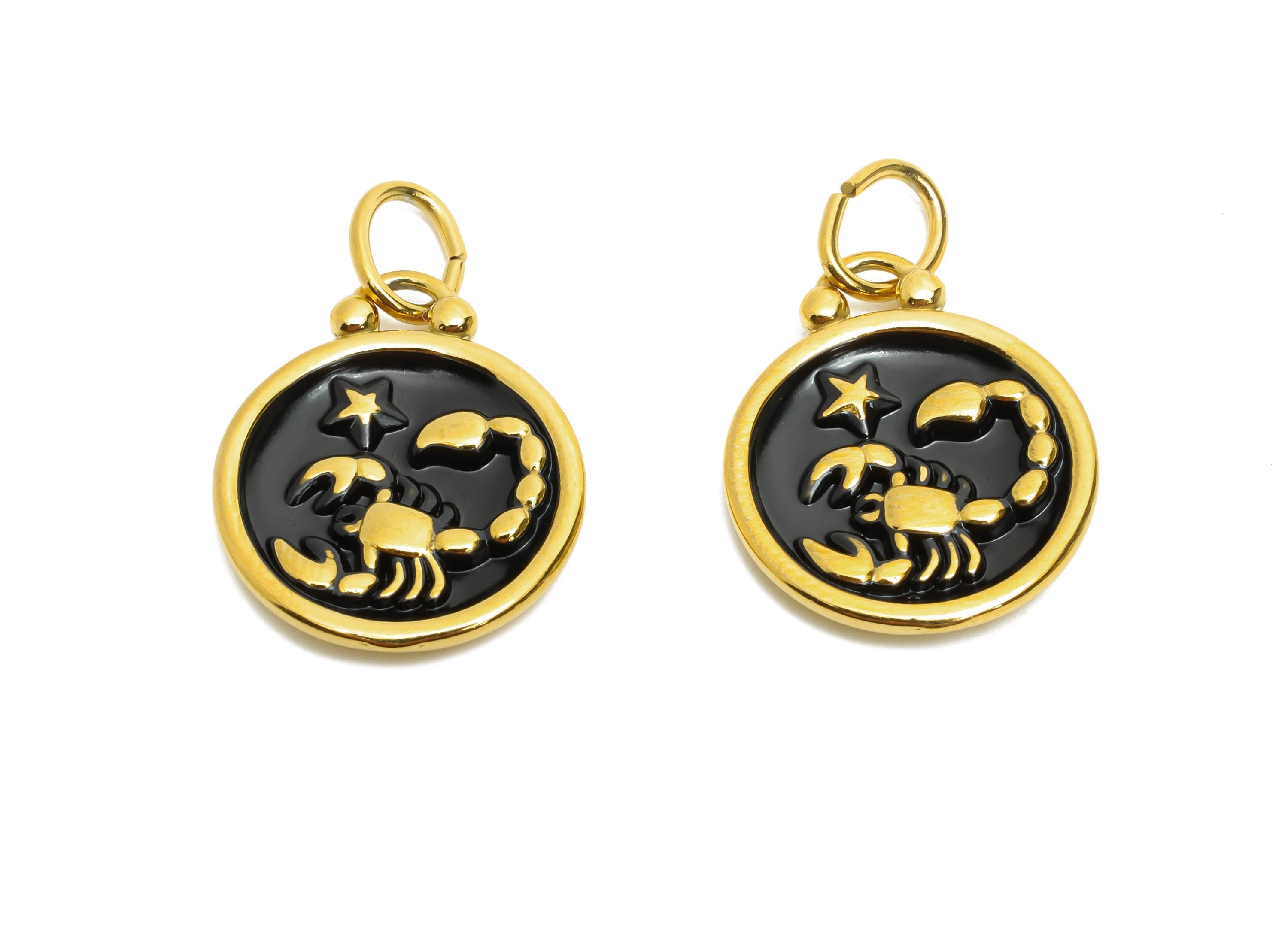Scorpio Zodiac Pendant - Enamel Stainless Steel Horoscope Pendant - Scorpion Zodiac Pendant - Gold Plating Jewelry - 20x16x2mm - SS1565G - DOMEDBAZAAR