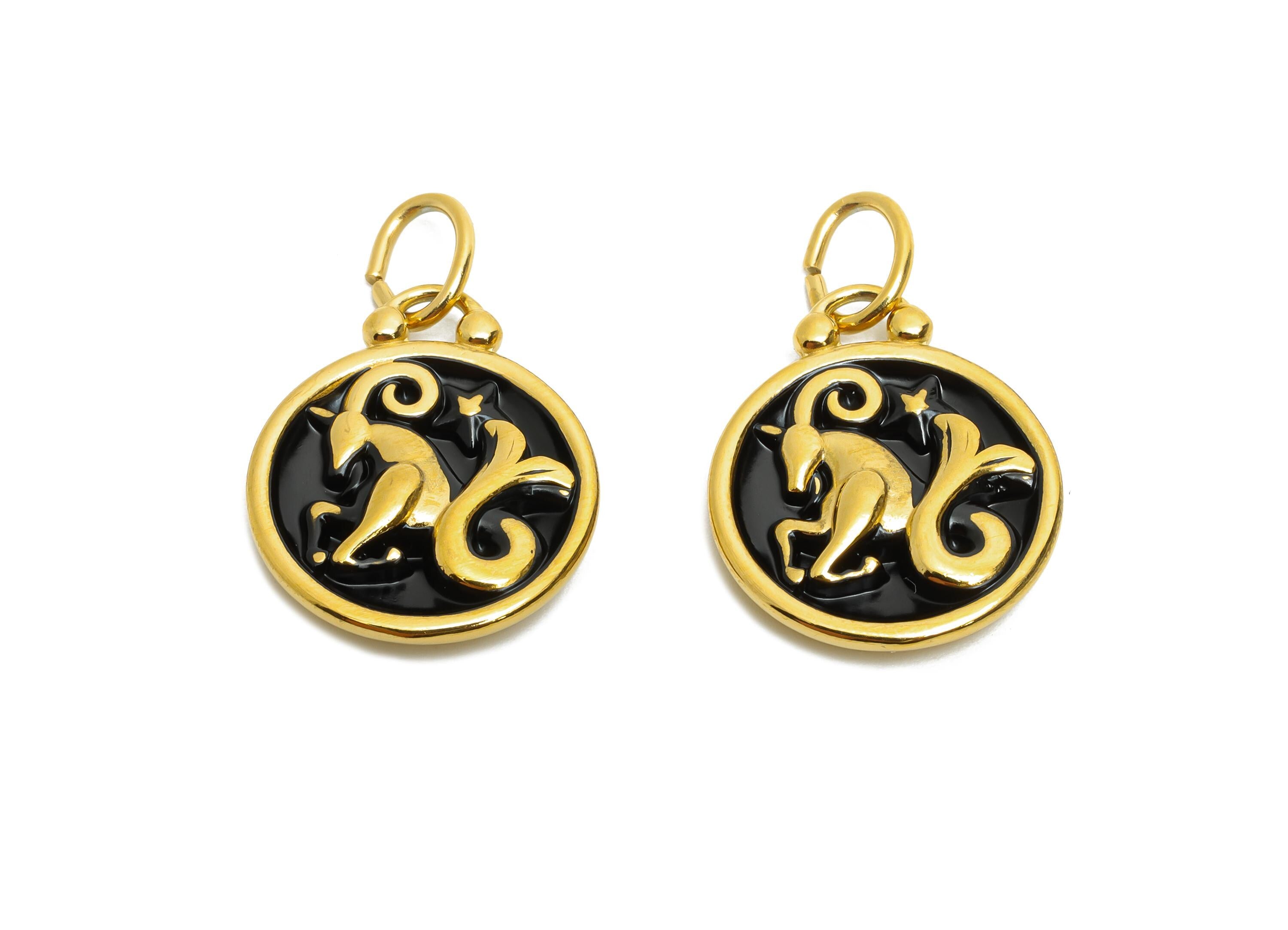 Capricorn Zodiac Pendant - Enamel Stainless Steel Horoscope Pendant - Capricorn Symbol Charm - Gold Plating Pendant - 20x16x2mm-SS1569G - DOMEDBAZAAR