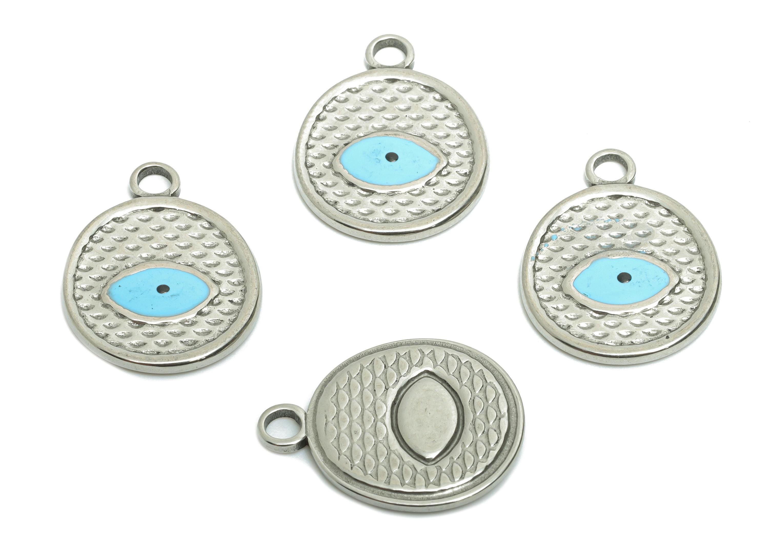 Marquise Evil Eye Pendant - Stainless Steel Textured Eye Pendant - Spiritual Protection Pendant - Minimalist Eye Jewelry - 19x15x1mm -SS1559 - DOMEDBAZAAR