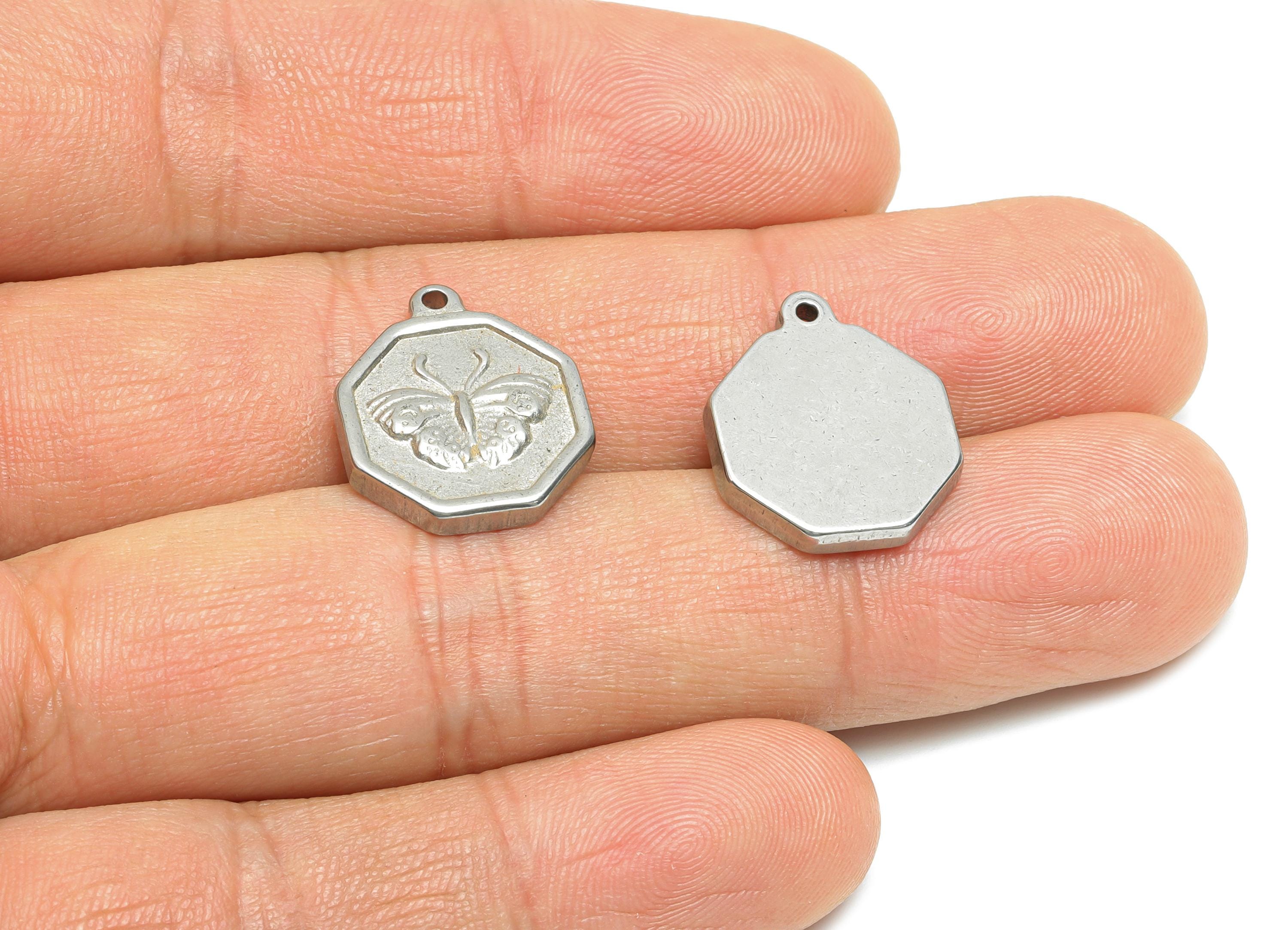 Steel Butterfly Charm - Detailed Silver Insect Charm - Vintage Flying Butterfly Geometric Charm - Steel Jewelry - 18.49x15.3x2.57mm - SS1942 - DOMEDBAZAAR