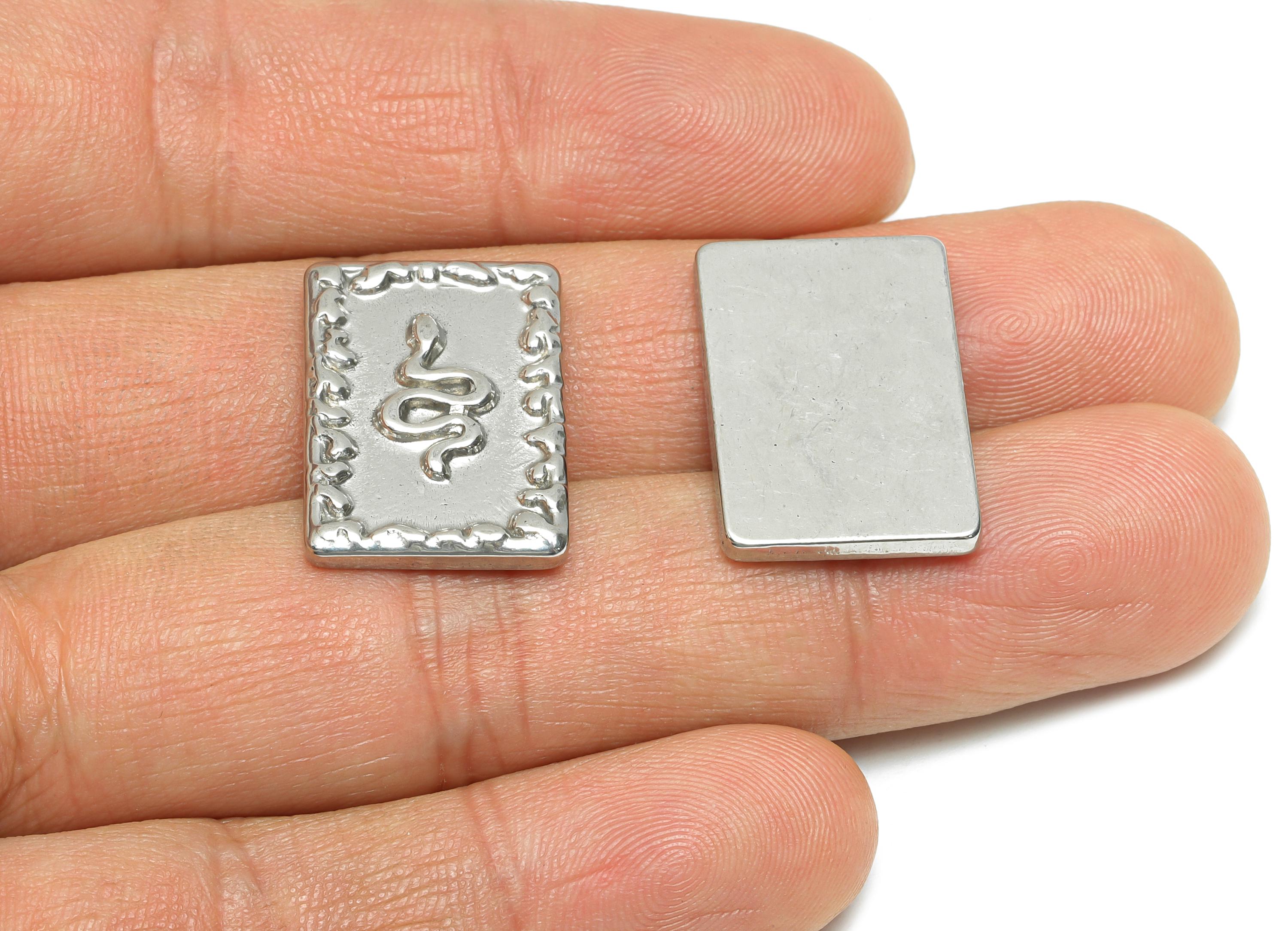 Stainless Steel Snake Charms - Unique Rectangle Snake Charms - Mystical Snake Design - Minimalist Jewelry Making - 22.3x15.7x2.9mm - SS1752 - DOMEDBAZAAR