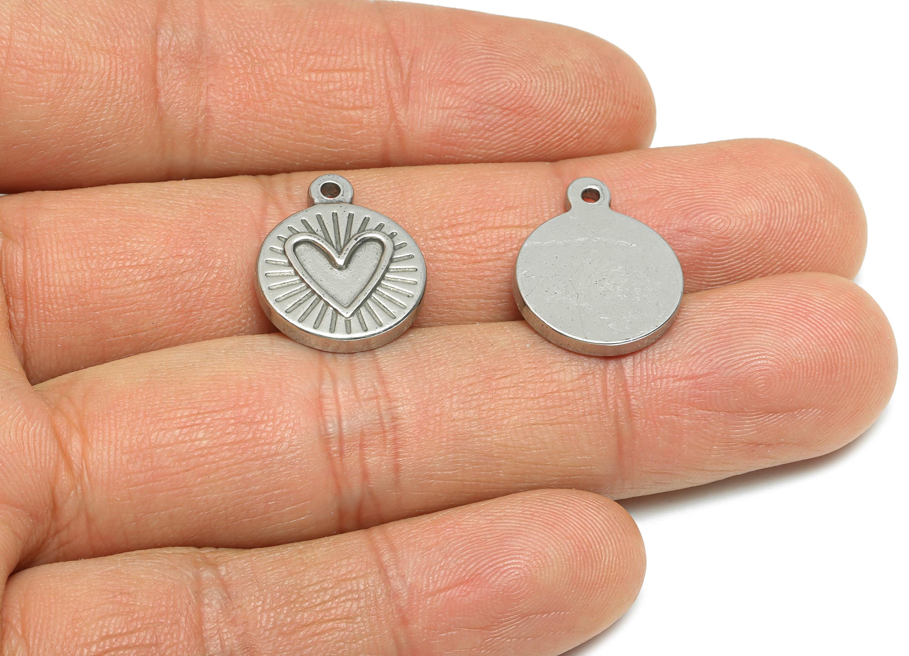 Stainless Steel Heart Charms - Textured Round Sunburst Charm - Coin Craft Supply For Gemstone - Stainless Steel Jewelry - 18x15x2mm - SS1963 - DOMEDBAZAAR