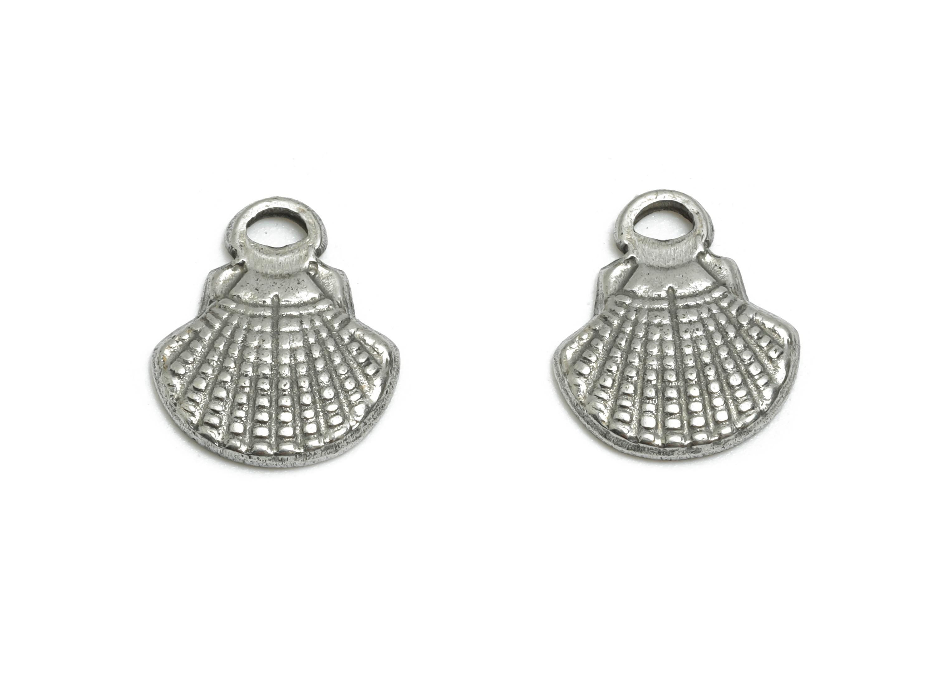 Steel Shell Charms - Textured Silver Shell Bracelet Charm - Minimalist Marine Life Charms - Steel Jewelry Making - 11.67x9.7x1.73mm - SS1779 - DOMEDBAZAAR