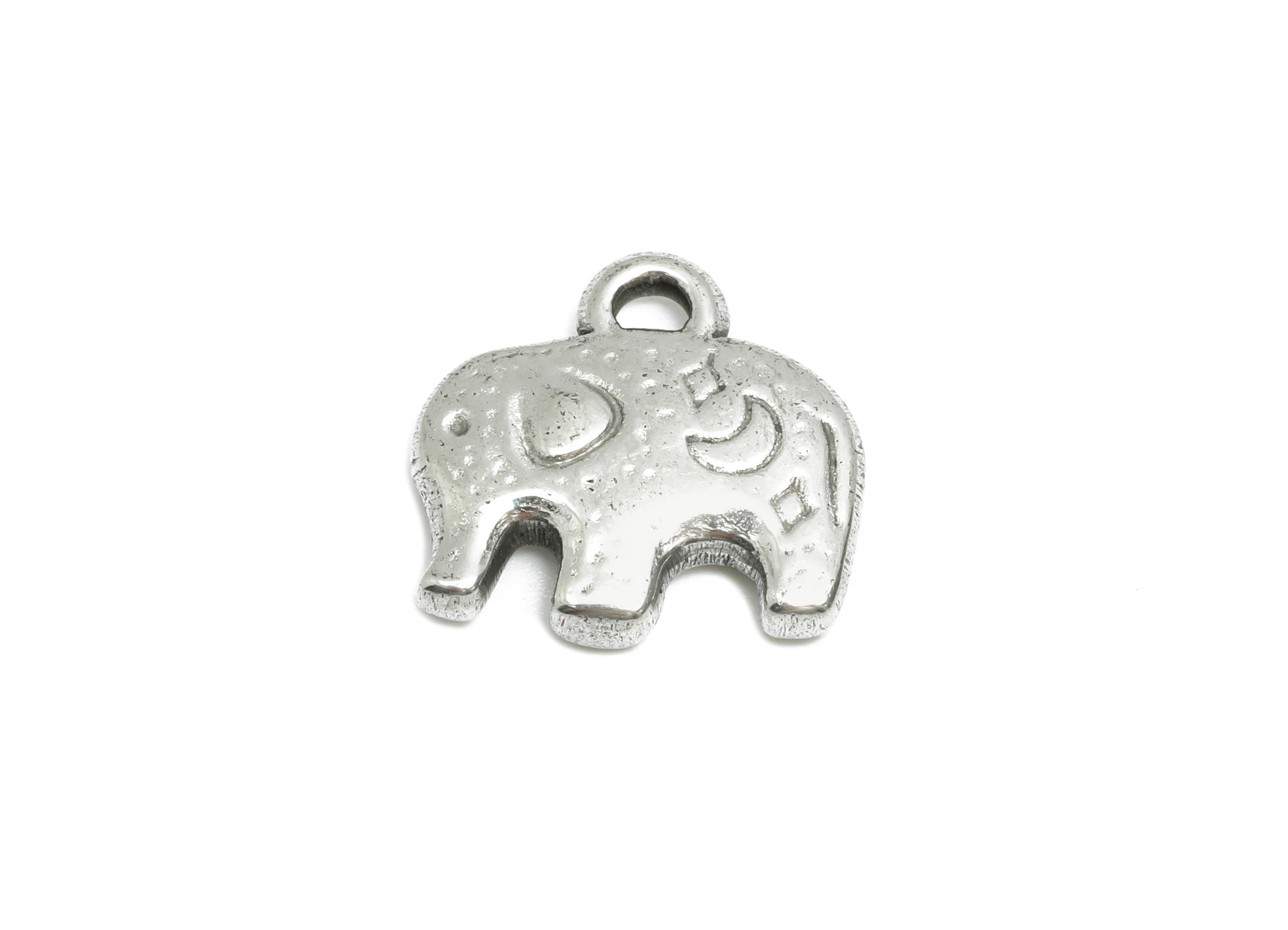Steel Elephant Pendant - Cute Silver Animal Charms - Steel Elephant Pendant for Necklace - Jewelry Component - 15.25x14.42x3.26mm - SS1809 - DOMEDBAZAAR
