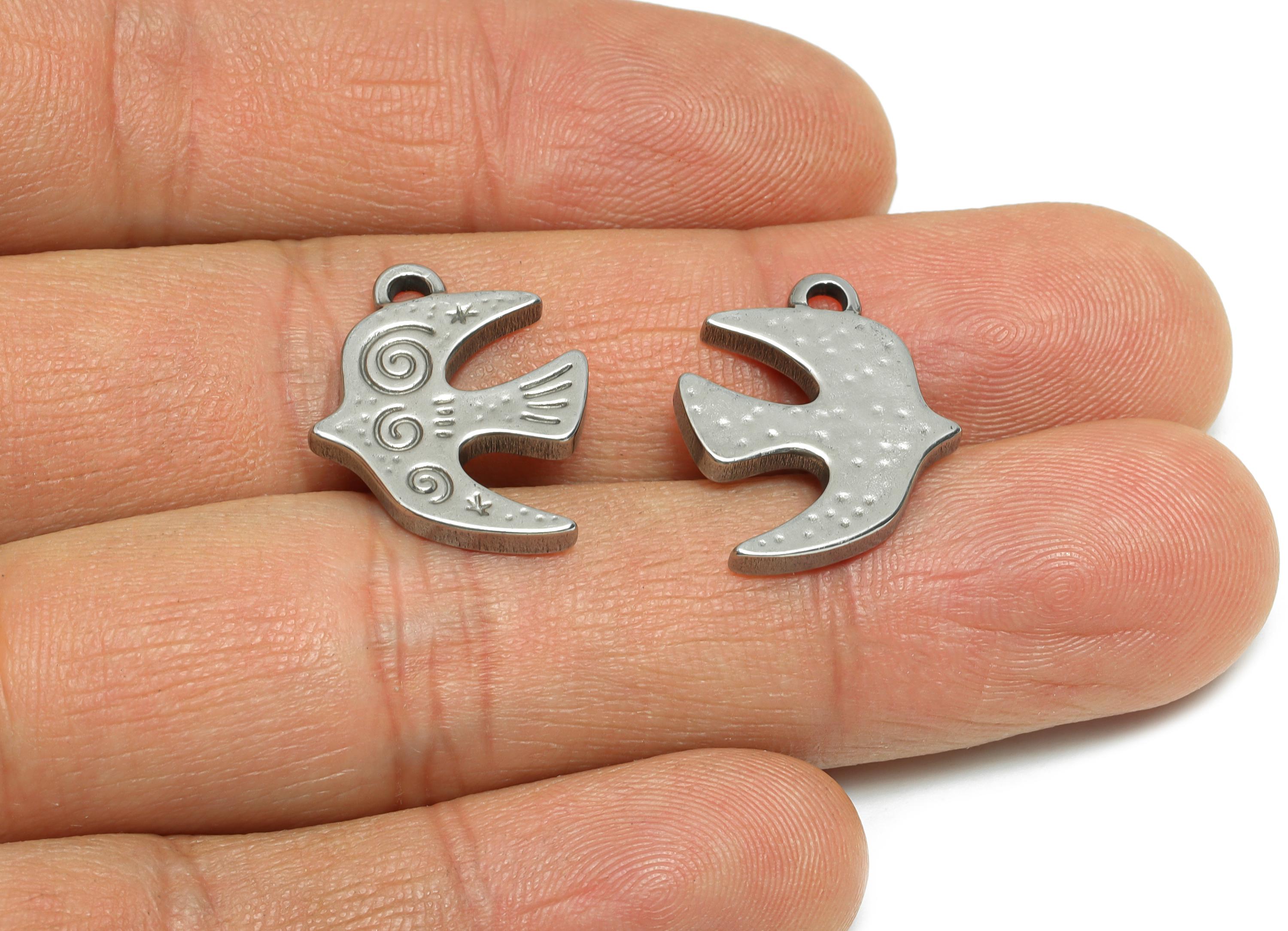 Steel Bird Pendant - Charming Animal Pendant for Necklace - Nature Swirl Details For DIY Jewelry - Handmade Jewelry - 16x21x2.2mm - SS1953 - DOMEDBAZAAR
