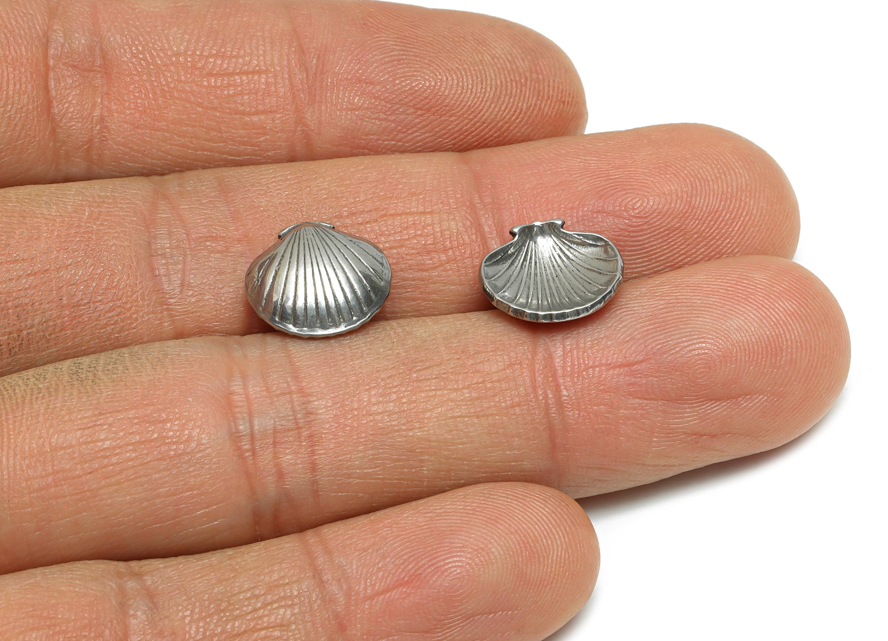 Steel Shell Charms - Textured Steel Marine Shell Charm - Nature Silver Ocean Life Design - Steel Jewelry Accessory - 12x11.7x3.29mm - SS1951 - DOMEDBAZAAR