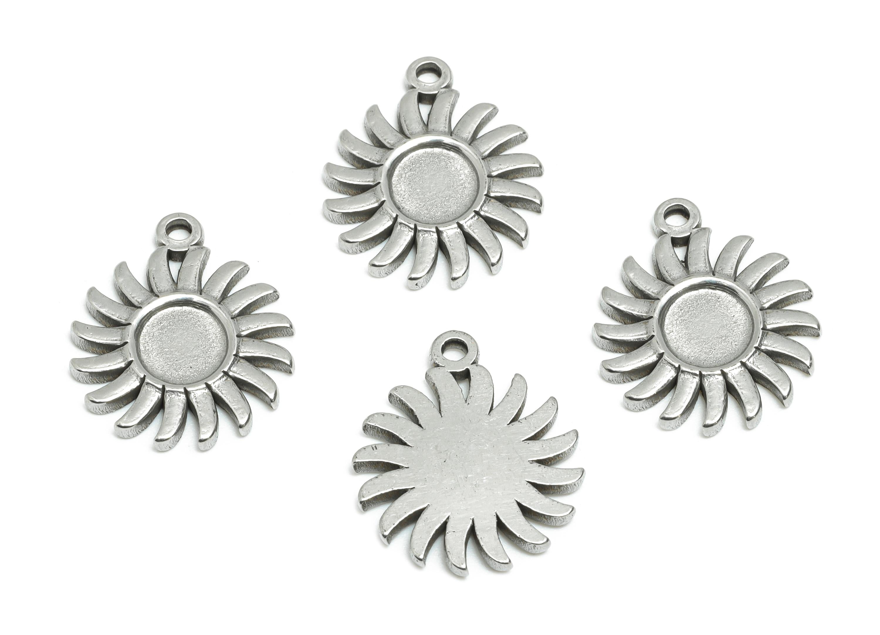 Steel Sunflower Pendant - Floral Steel Charm For DIY Necklace - Nature DIY Jewelry Supplies - Steel Jewelry Accessory - 17x15x1mm - SS1945 - DOMEDBAZAAR