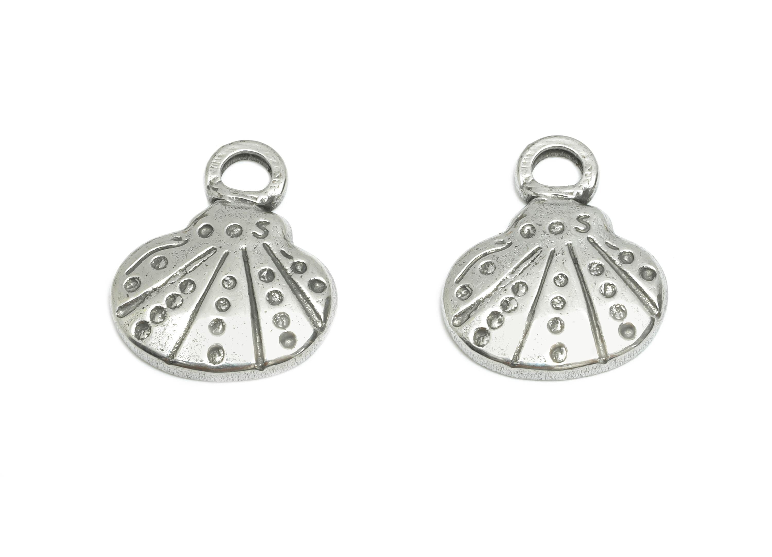 Stainless Steel Shell Charms - Textured Silver Shell Pendant - Minimalist Marine Charm - Steel Jewelry Accessory - 15.85x13.28x2mm - SS1854 - DOMEDBAZAAR