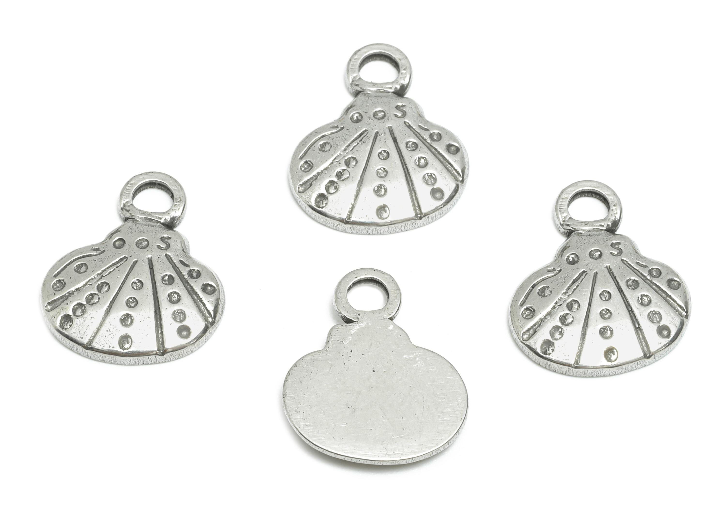 Stainless Steel Shell Charms - Textured Silver Shell Pendant - Minimalist Marine Charm - Steel Jewelry Accessory - 15.85x13.28x2mm - SS1854 - DOMEDBAZAAR