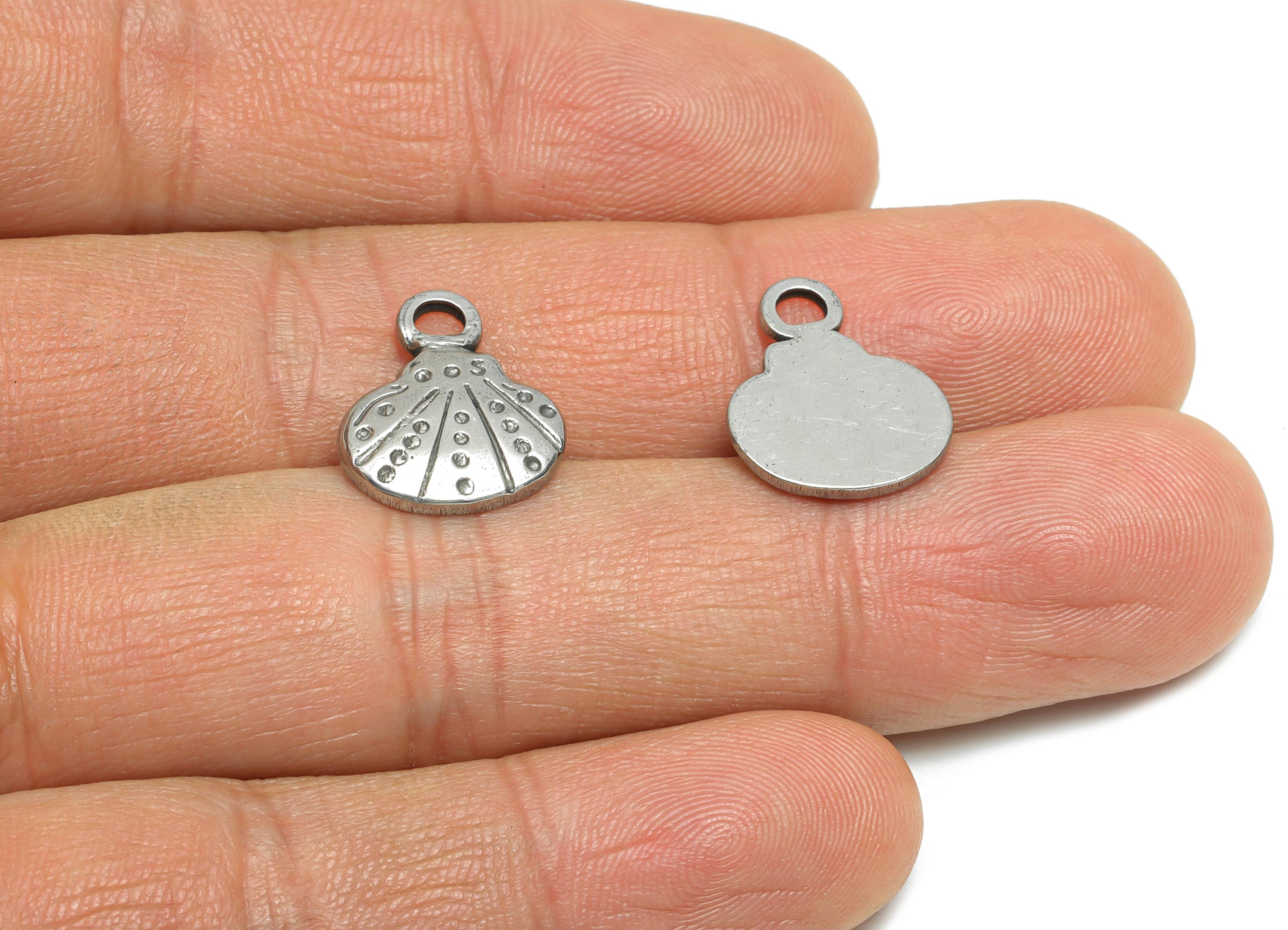 Stainless Steel Shell Charms - Textured Silver Shell Pendant - Minimalist Marine Charm - Steel Jewelry Accessory - 15.85x13.28x2mm - SS1854 - DOMEDBAZAAR