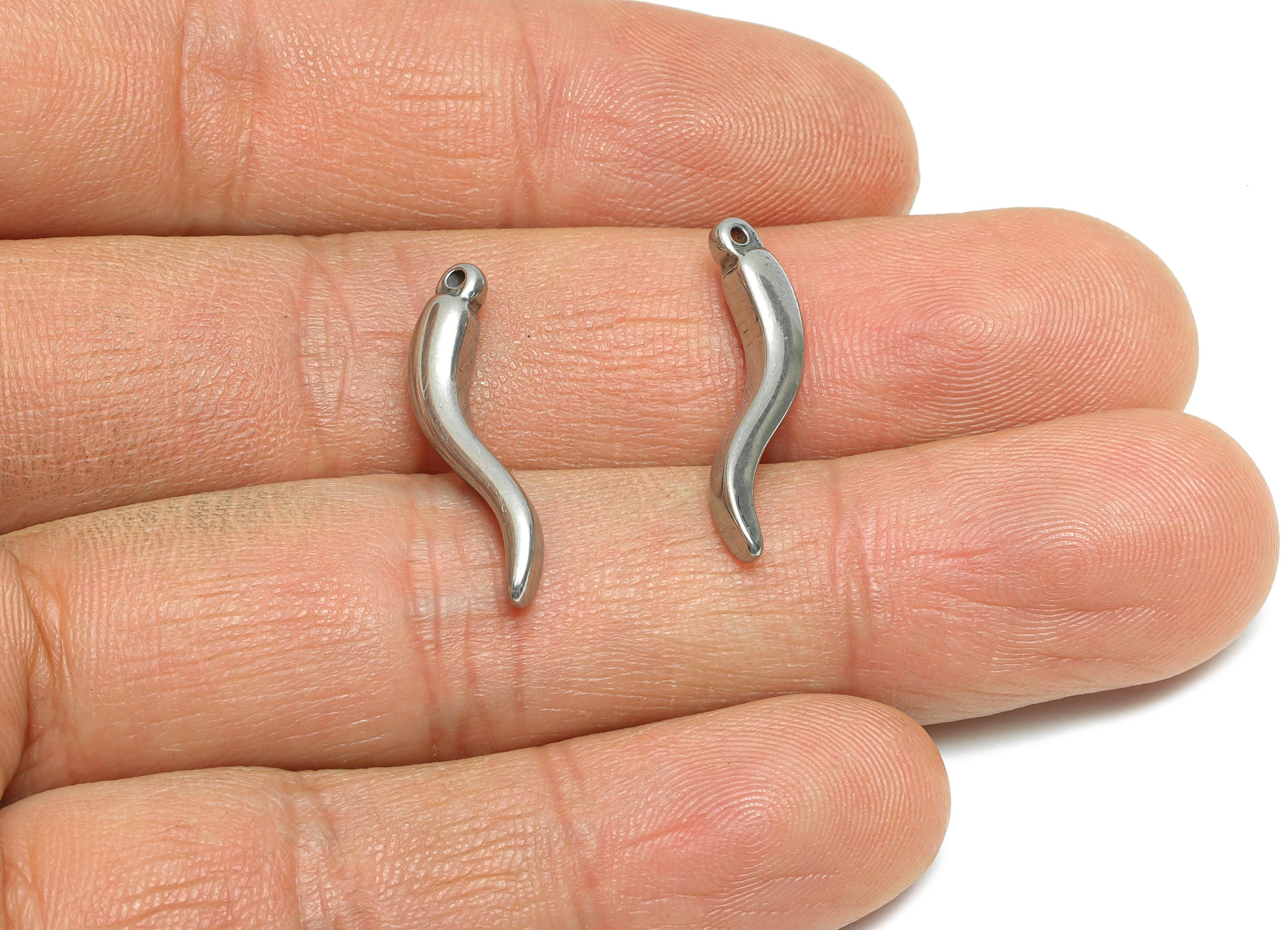 Steel Curve Horn Pendant - Modern Jewelry For DIY Necklace - Sleek and Polished Finish - Craft Supplies Steel Jewelry - 23x5x3.5mm - SS1723 - DOMEDBAZAAR