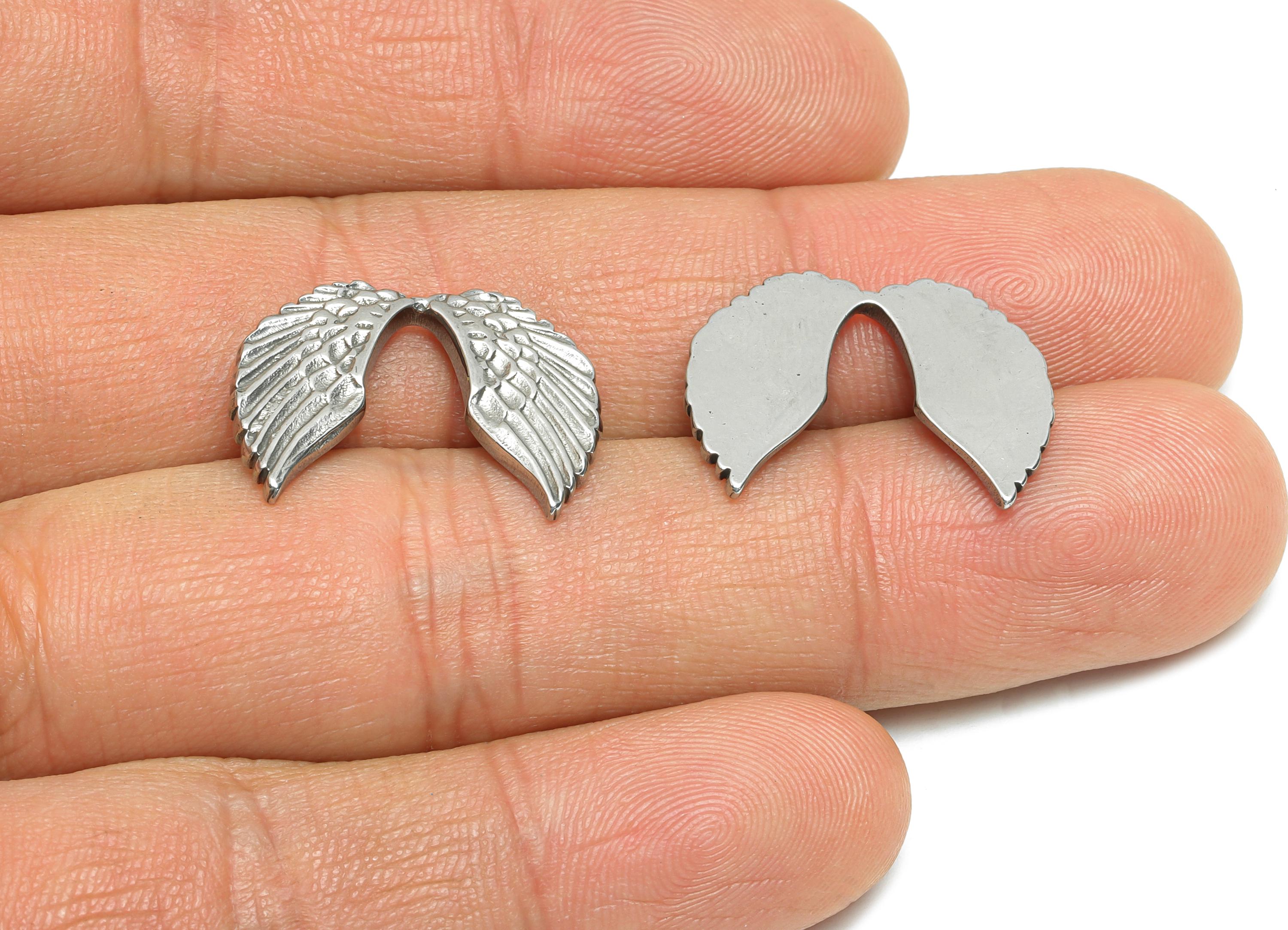 Stainless Steel Wing Charm - Textured Silver Wing Charm - Stainless Steel Angel Wing Design - Metal Craft Supplies - 21x15.5x1.98mm - SS1747 - DOMEDBAZAAR