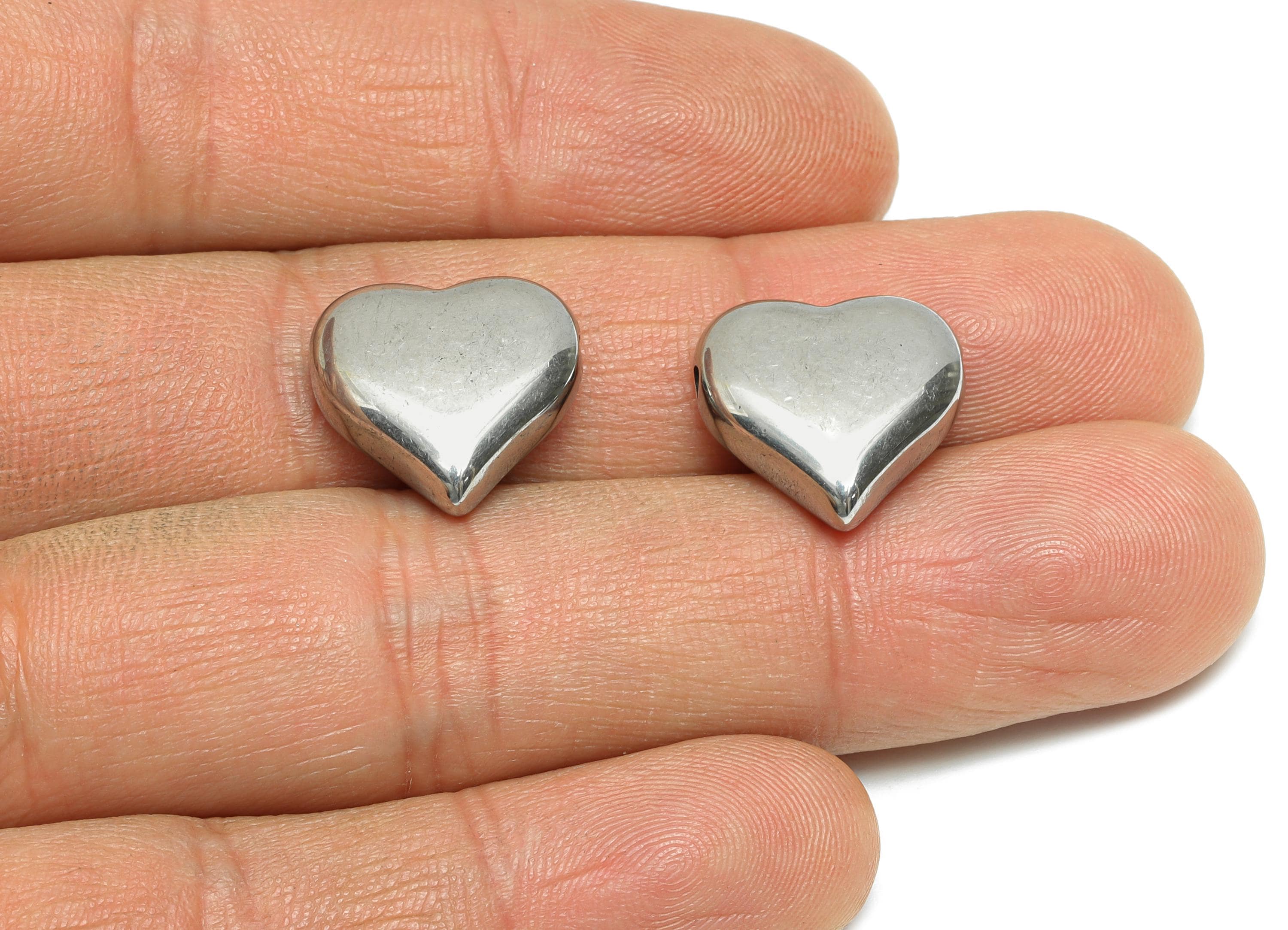 Stainless Steel Heart Beads - Smooth Silver Heart Bracelet Bead - Whimsical Heart Jewelry - DIY Jewelry Making - 15x15x5.7mm - SS1731 - DOMEDBAZAAR