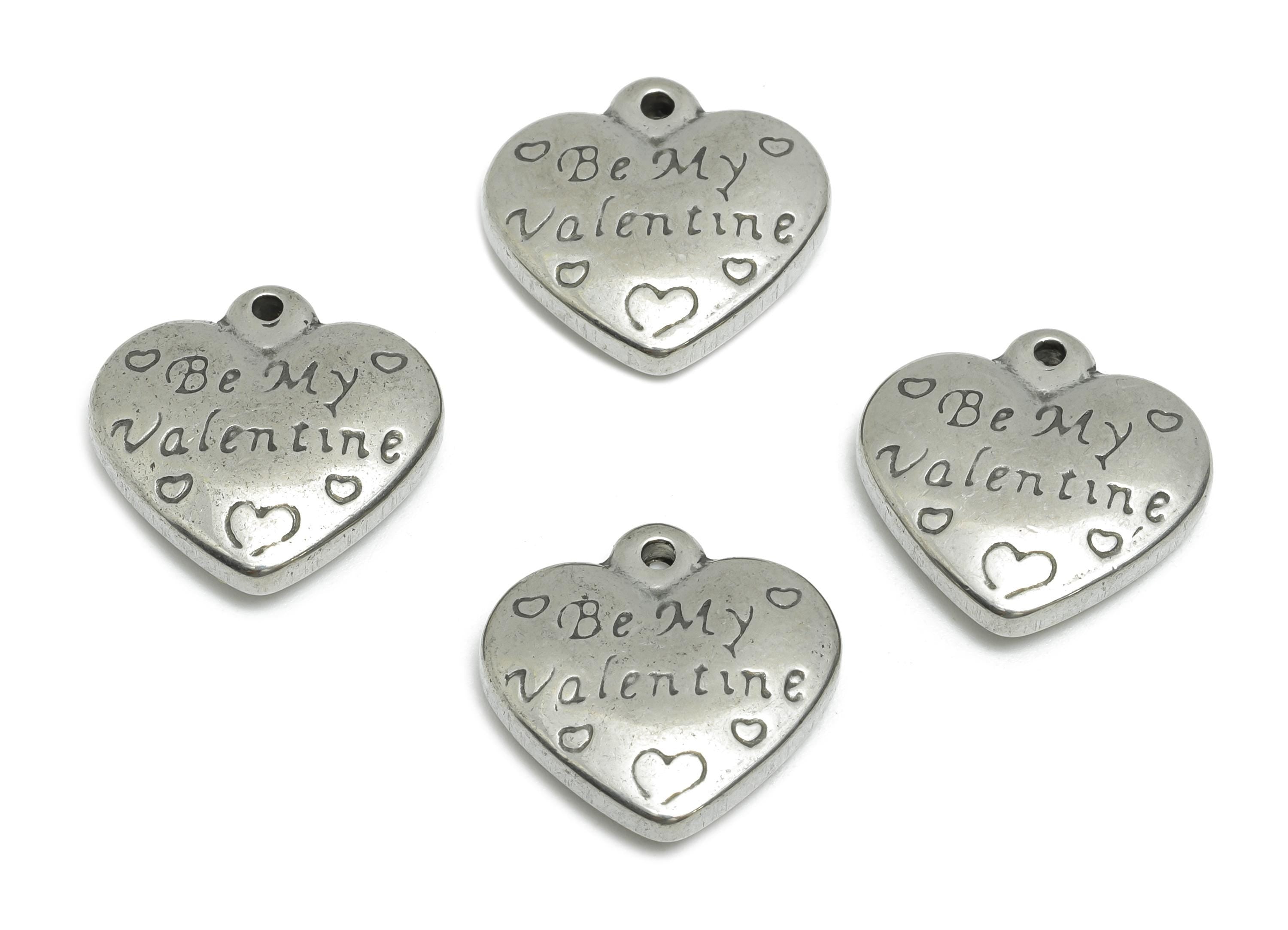 Steel Heart Charm - Textured Sentimental Charms for Necklace - Engraved Heart Pendant - Valentine's Day Pendant - 16x17x4.44mm - SS1765 - DOMEDBAZAAR