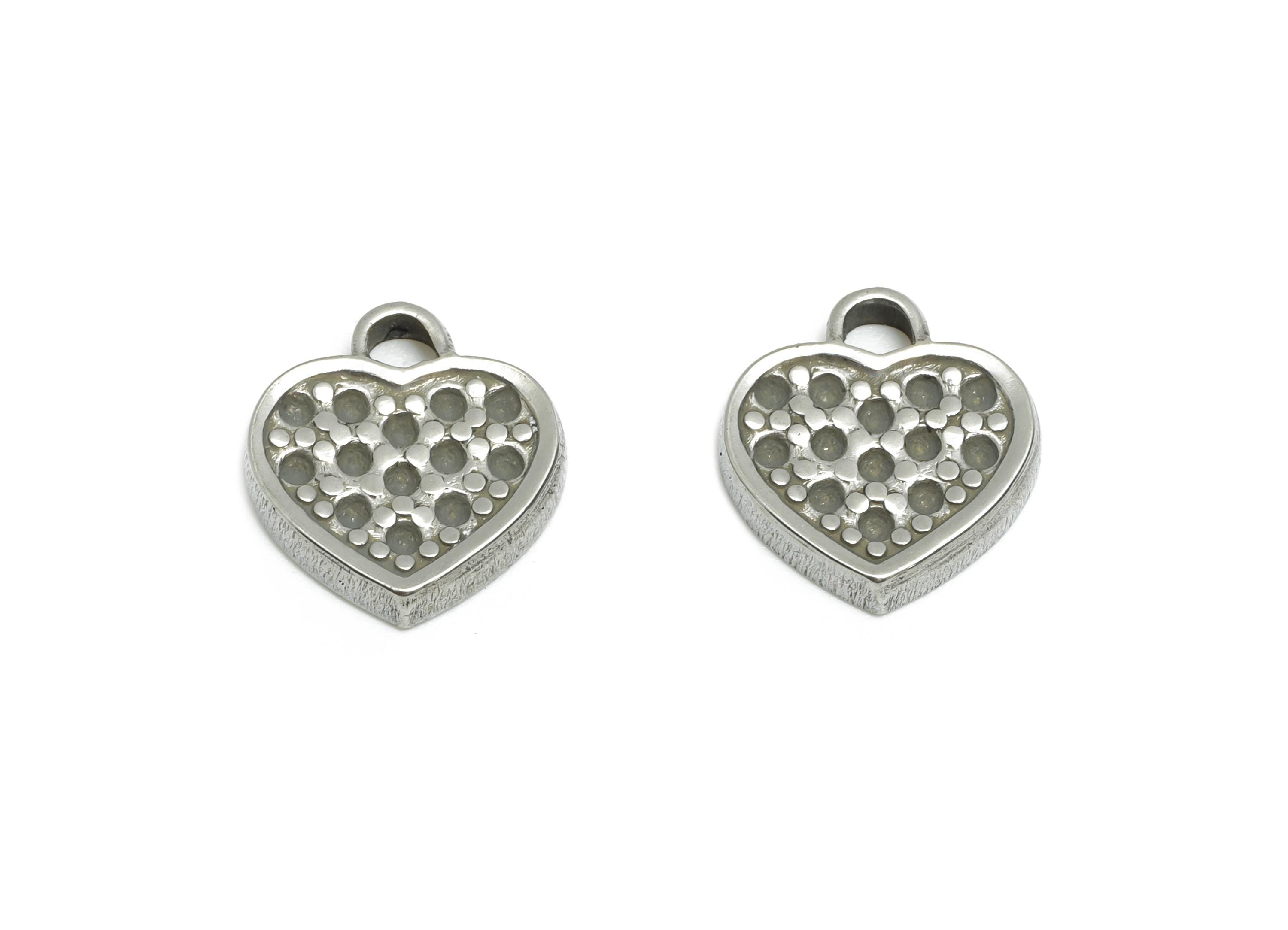 Steel Heart Pendant - Textured Heart Charm for Bracelet - Boho Vintage Heart Pendant For Diamond - Steel Jewelry - 12x11x2.41mm - SS1846 - DOMEDBAZAAR