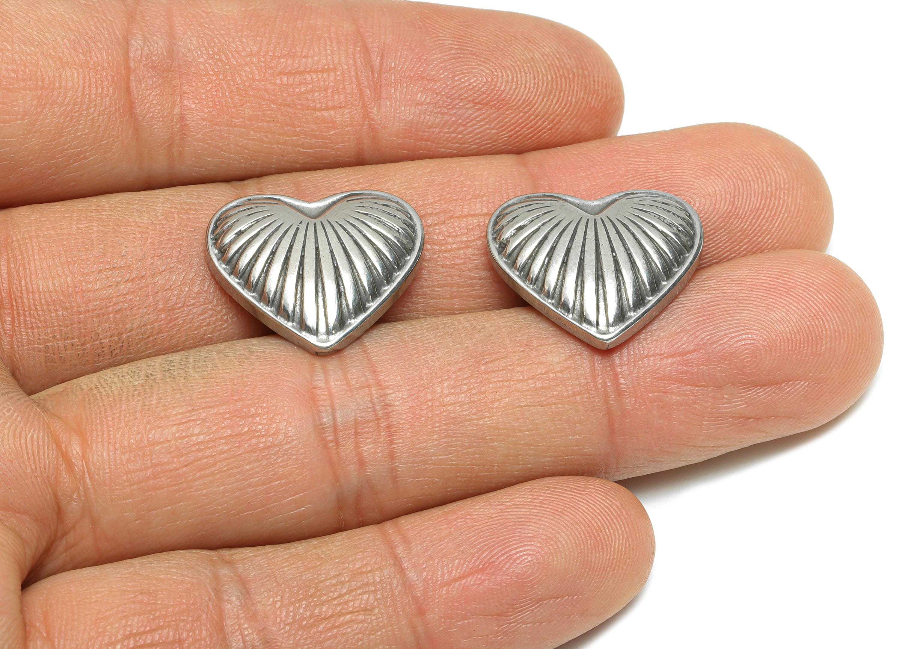 Stainless Steel Heart Charm - Textured Delicate Heart Charm - Romantic Heart Design - Elegant Handmade Jewelry - 17.05x19.63x5.18mm - SS1764 - DOMEDBAZAAR