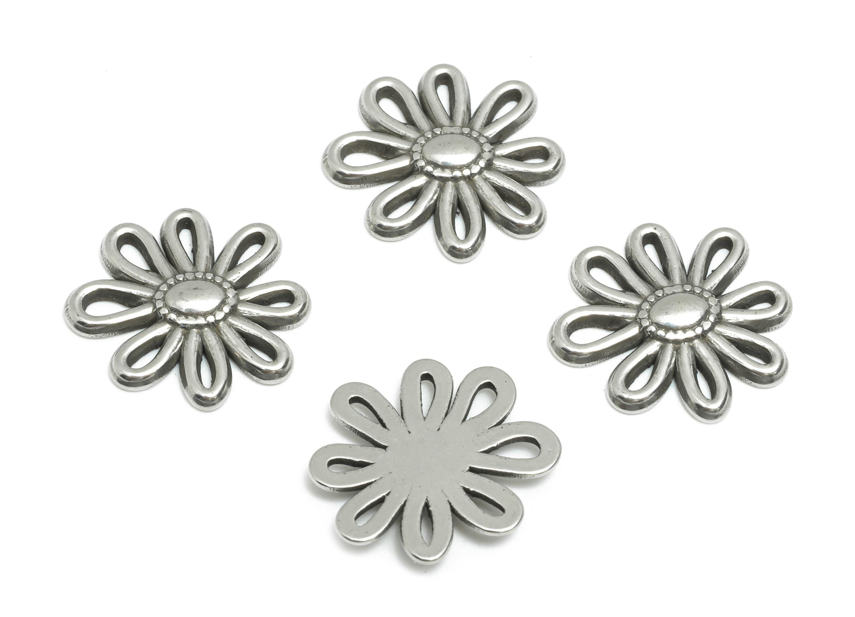 Stainless Steel Flower Charms - Delicate Botanical Flower Charms - Elegant Nature Design - Jewelry Accessory - 15.59x15.61x1.38mm - SS1928 - DOMEDBAZAAR