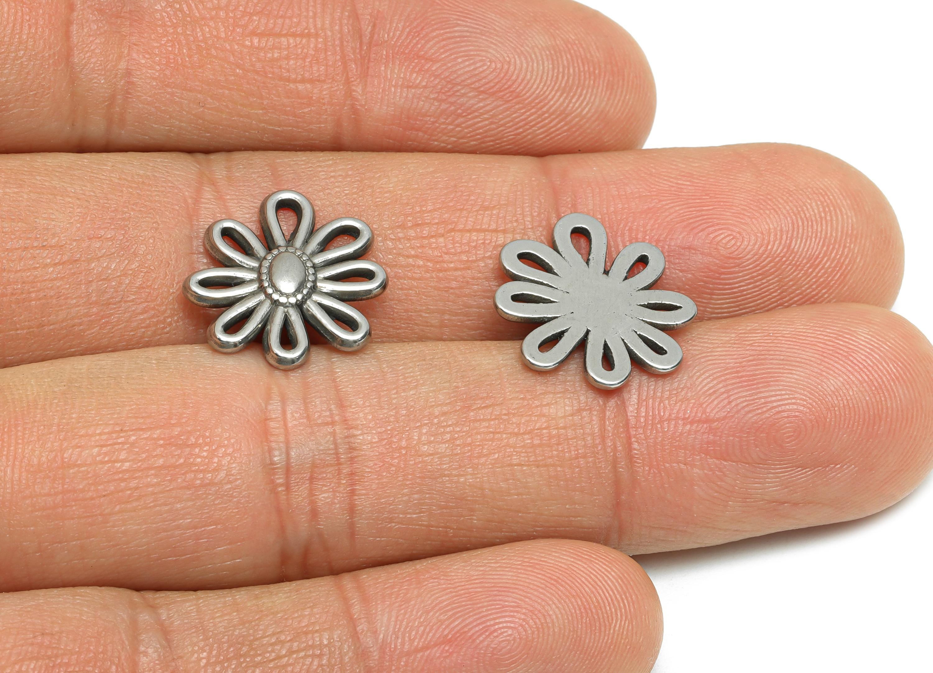 Stainless Steel Flower Charms - Delicate Botanical Flower Charms - Elegant Nature Design - Jewelry Accessory - 15.59x15.61x1.38mm - SS1928 - DOMEDBAZAAR