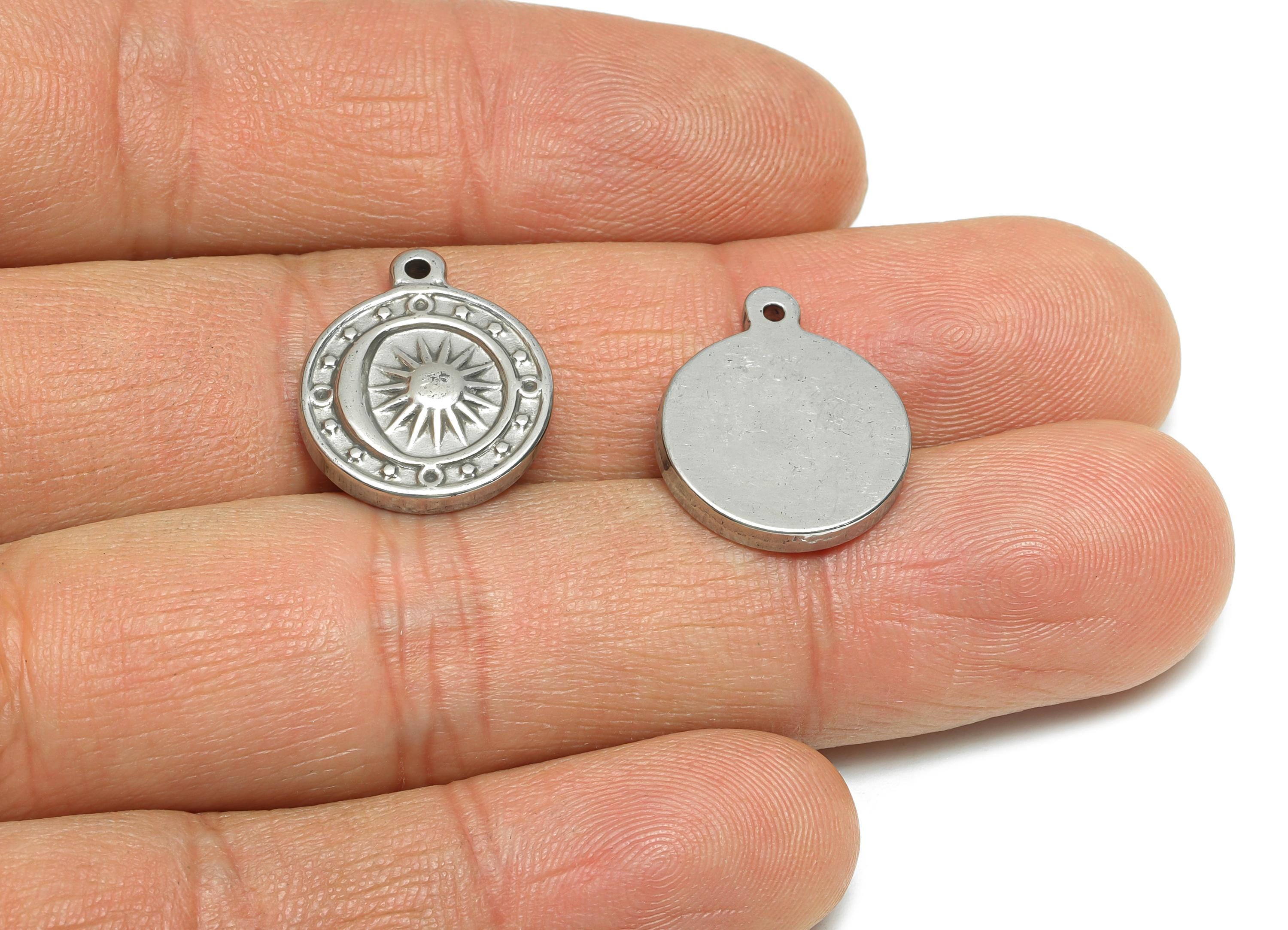 Steel Sun Moon Charm - Celestial Pendant for Necklace - DIY Jewelry Supplies - Sun and Moon Stainless Steel Jewelry - 18x15x2.82mm - SS1961 - DOMEDBAZAAR