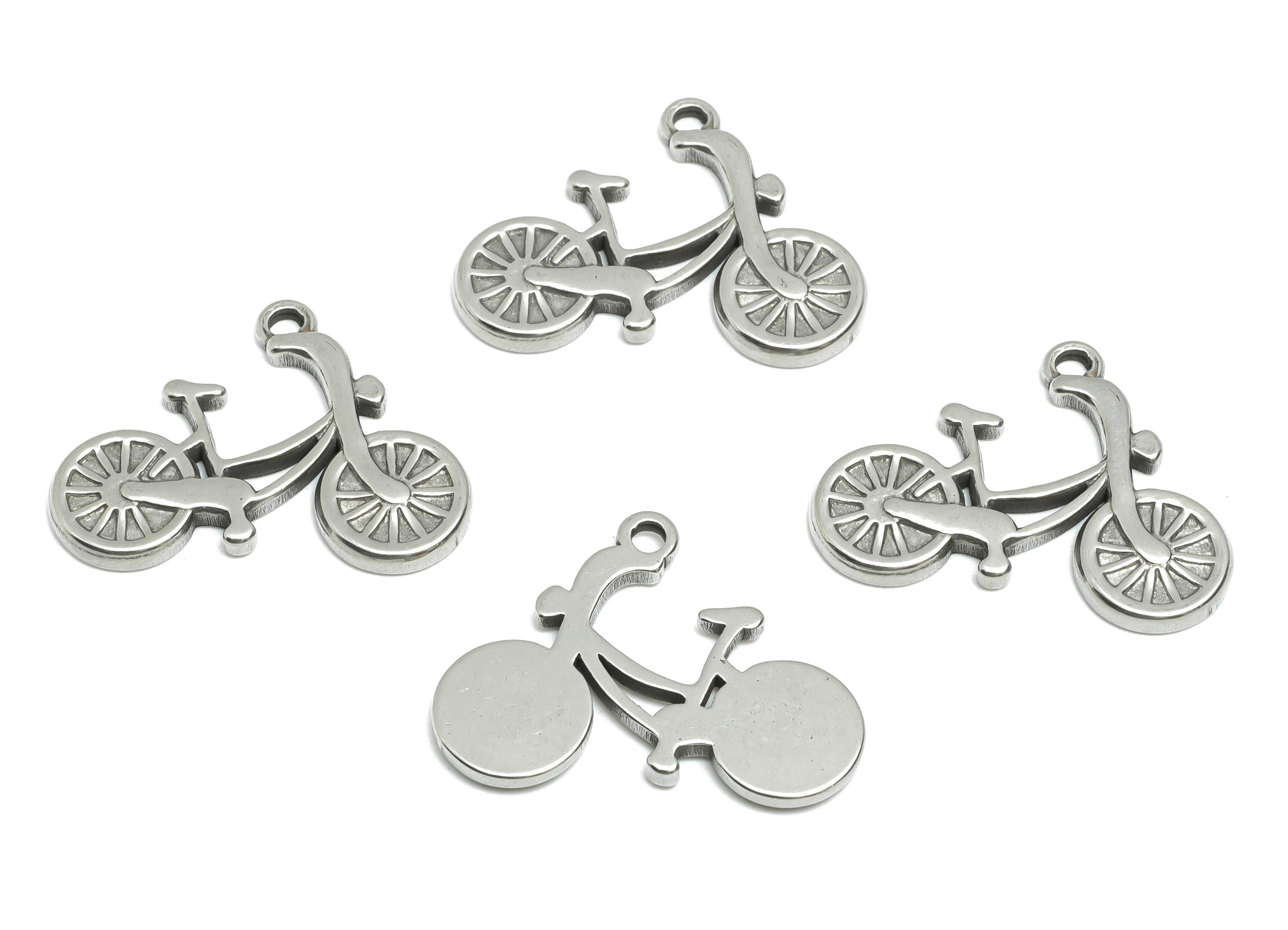 Steel Bicycle Pendant - Modern Fun Jewelry Charm for Bracelet - DIY Jewelry Supplies - Active Lifestyle Jewelry - 18x25x1.96mm - SS1733 - DOMEDBAZAAR